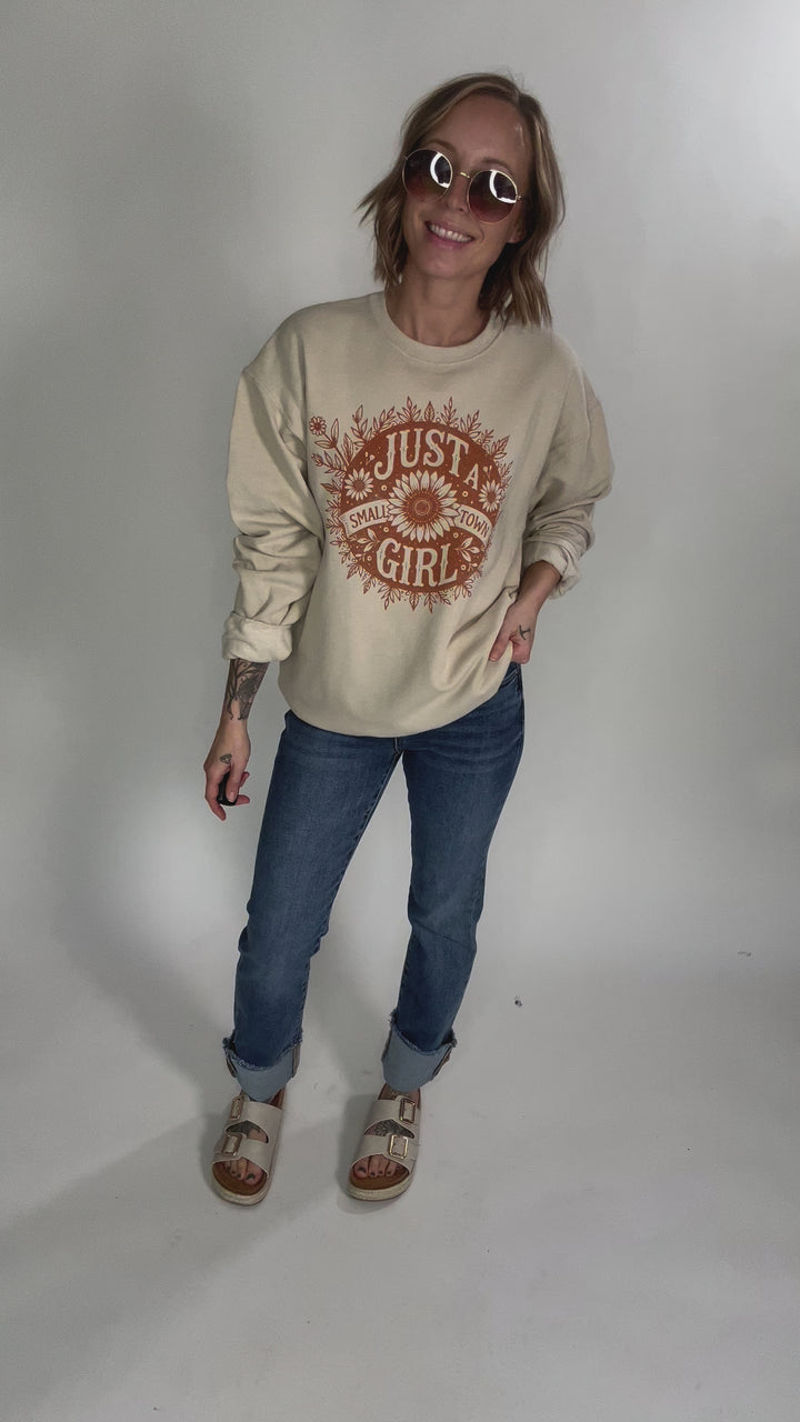Small Town Girl Florals Crewneck- SAND