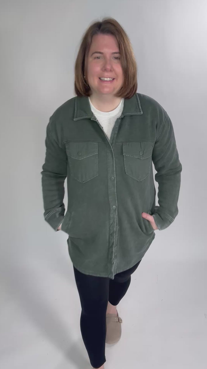 MONO B Valerie Snap on Shacket- DEEP FOREST-FINAL SALE