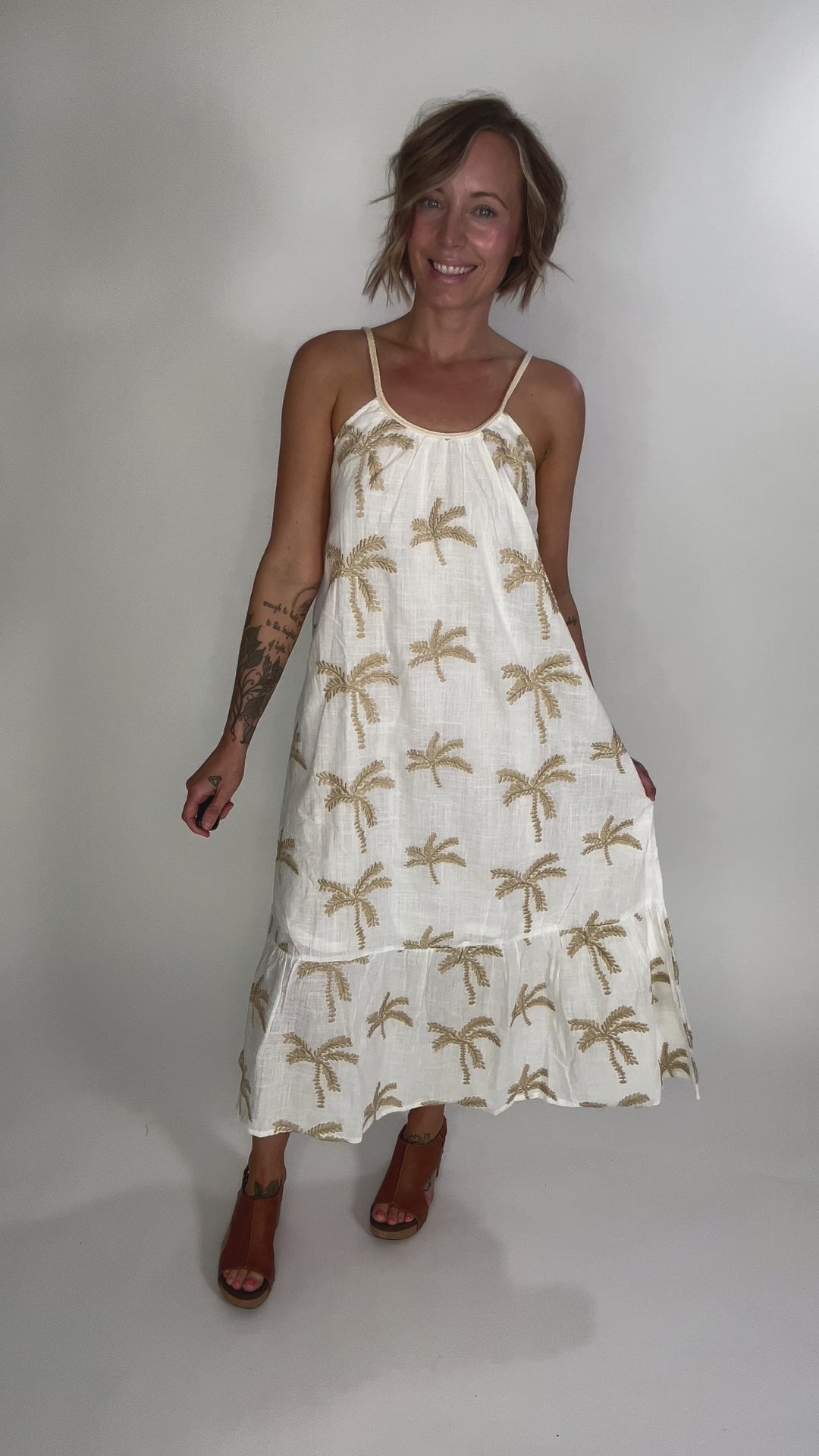 Tessa Palm Tree Midi Dress- OFF WHITE-FINAL SALE