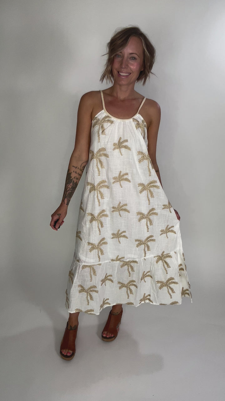 Tessa Palm Tree Midi Dress- OFF WHITE-FINAL SALE