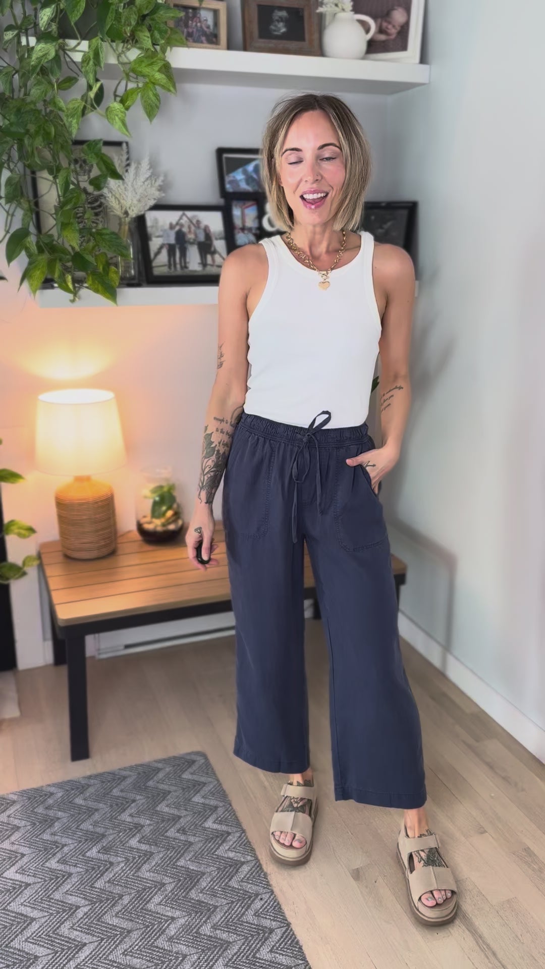Tide Pool Tencel Wide Leg Capri- MARINE BLUE