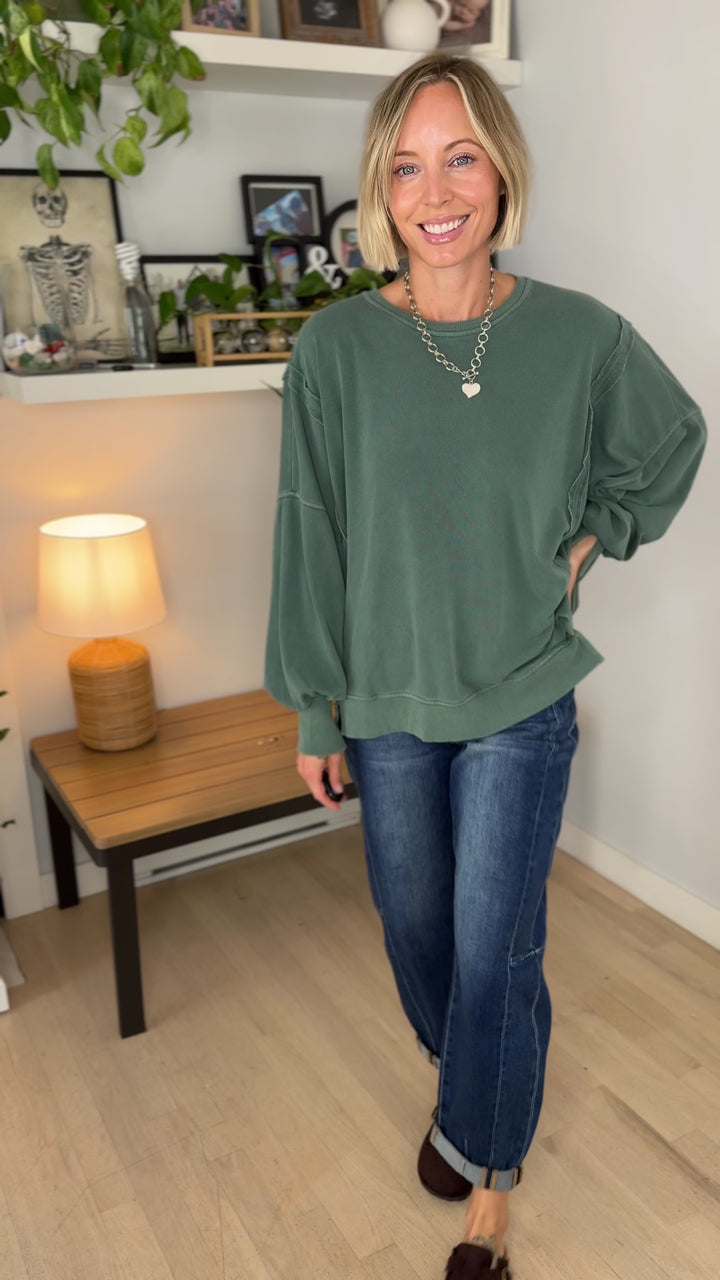 Haven Exposed Seam Pullover- DARK GREEN
