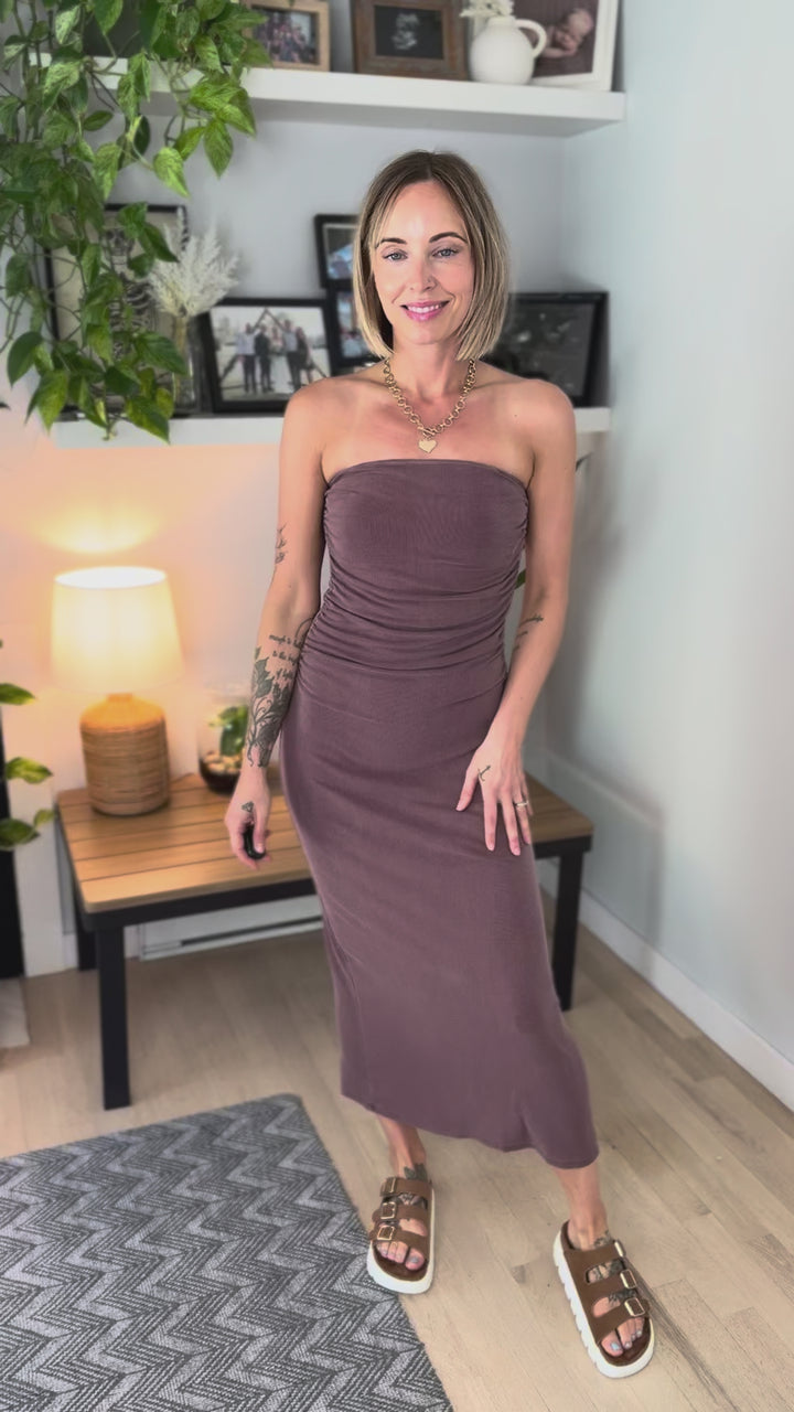 Isola Ribbed Tube Dress- SEPIA