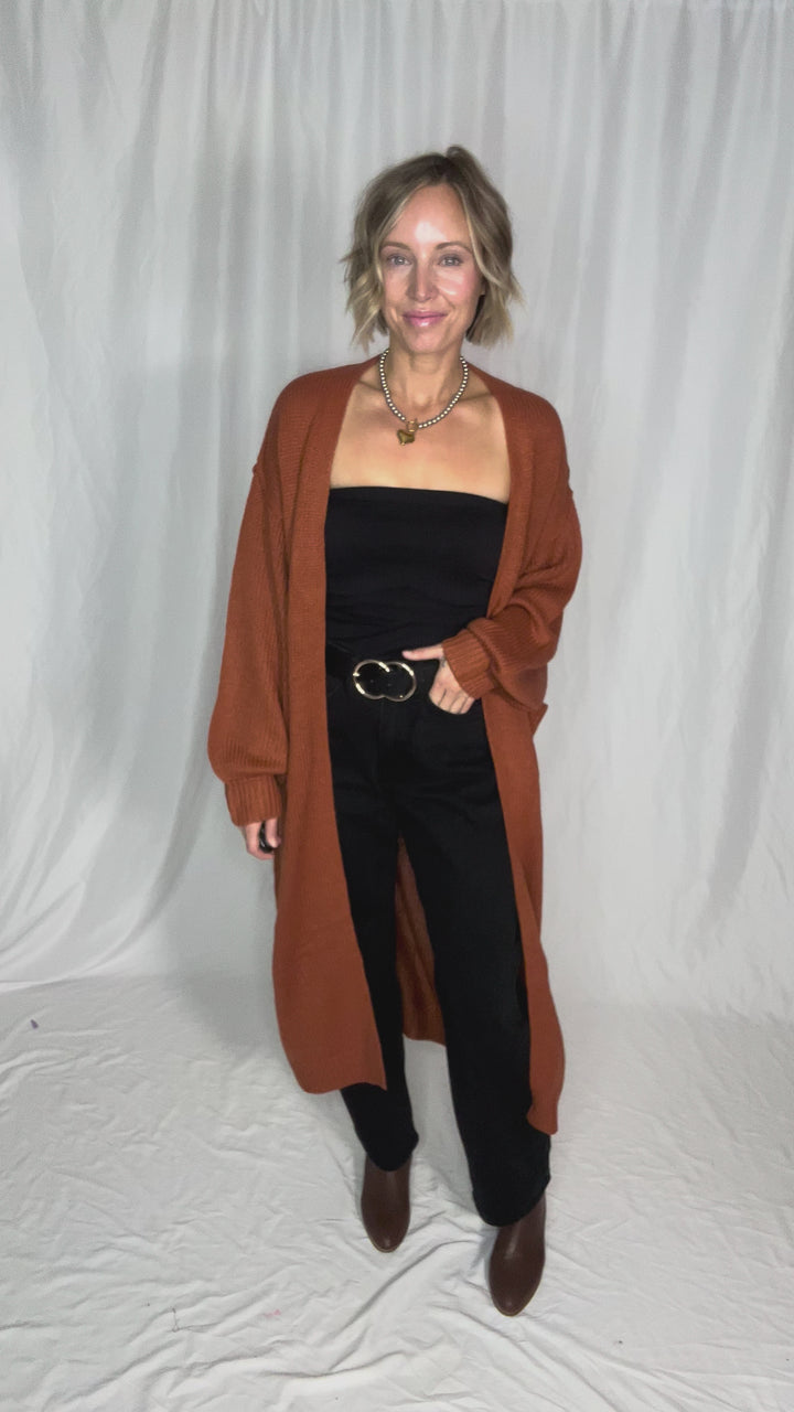 Sanderson Long Knit Duster Cardigan- RUST