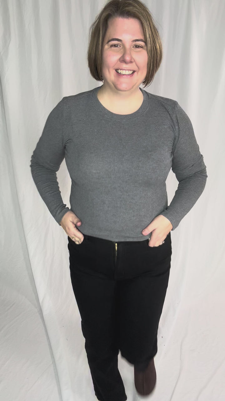 Bella Ultra Soft Classic Ribbed Scoop Neck- HEATHER GREY