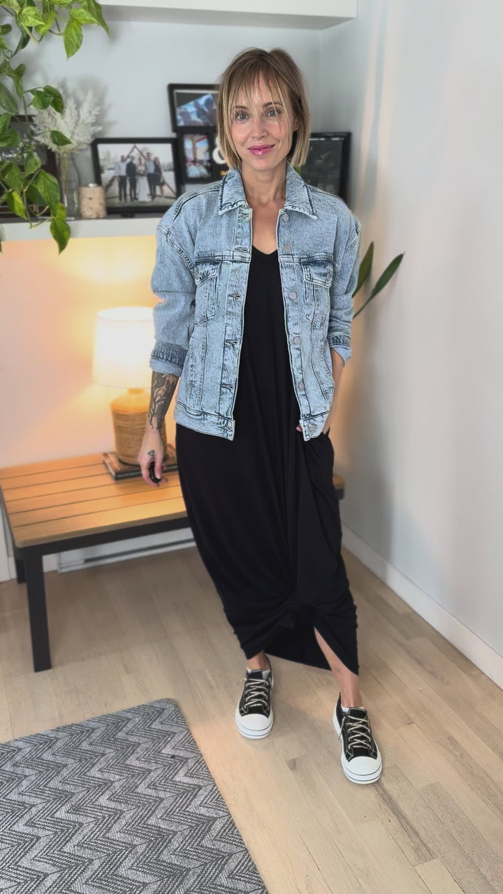 Lainey Stretch Cotton Maxi Dress- BLACK