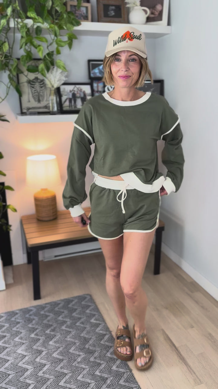 Sheli Cotton Shorts and Top Set- LIGHT OLIVE