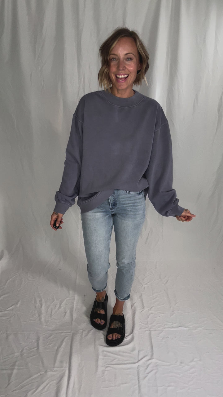 Nantucket Salt Wash Mock-Neck Pullover- OCEAN