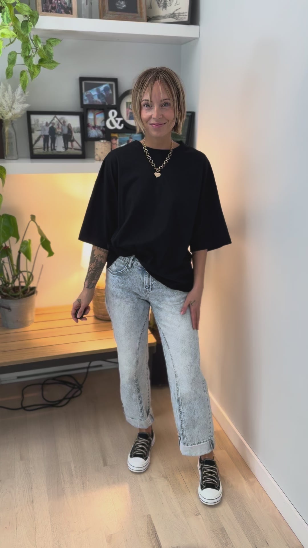 Kaya Cotton Boyfriend Tee- BLACK