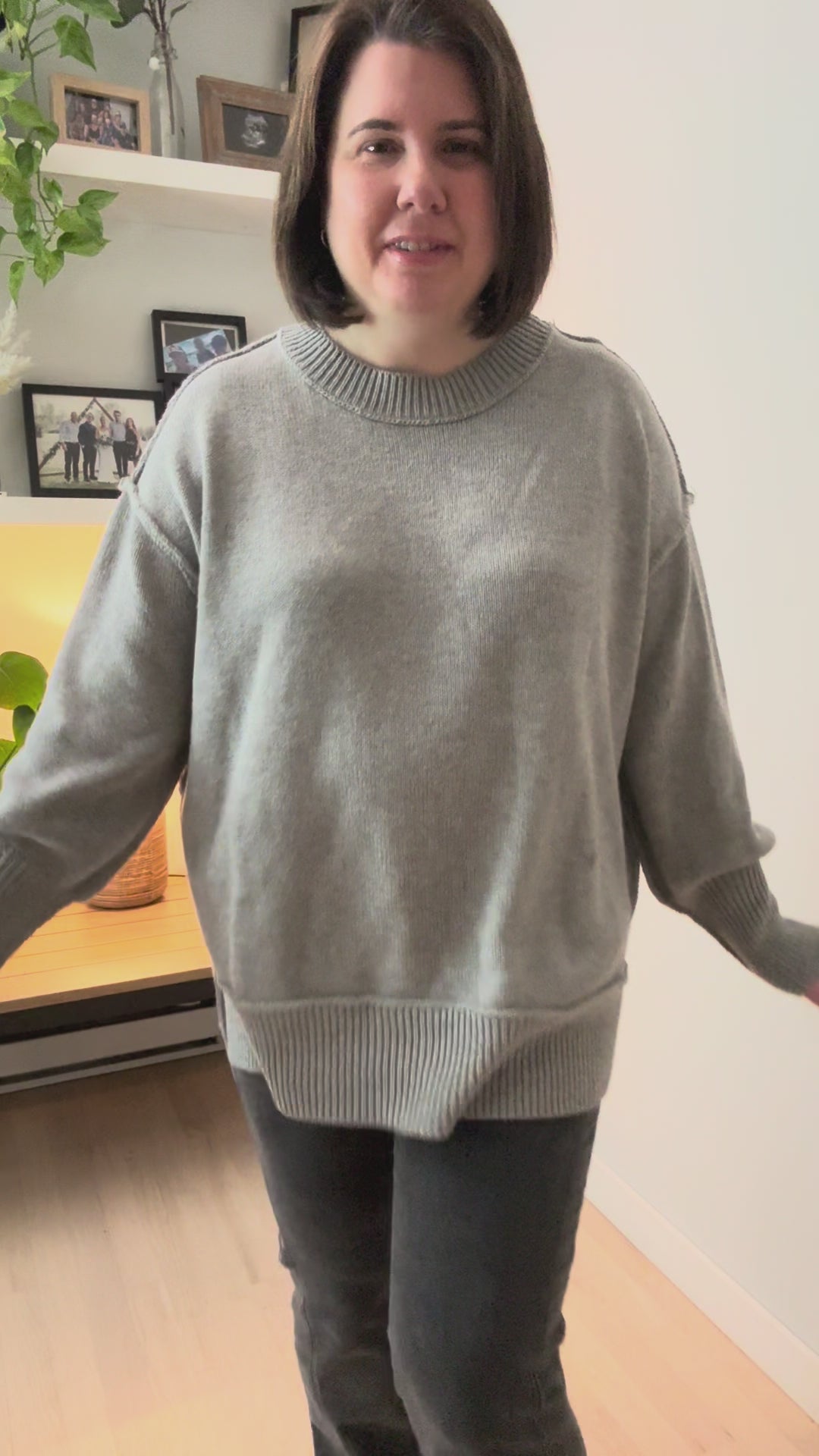 Katie Classic Crewneck Knit Sweater-- HEATHER GREY