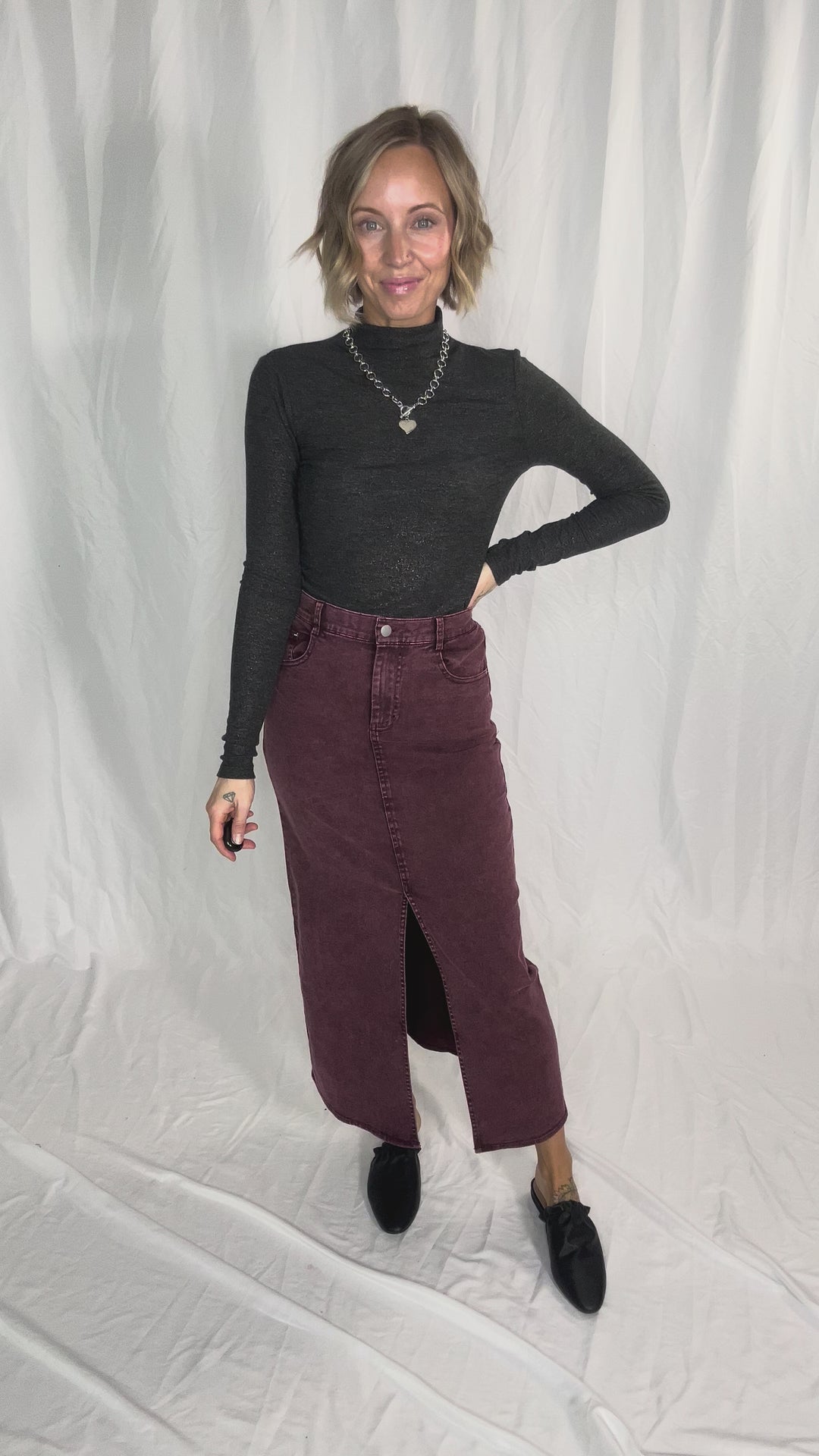 Snow Bound Mock Neck Glitter Long Sleeve- BLACK