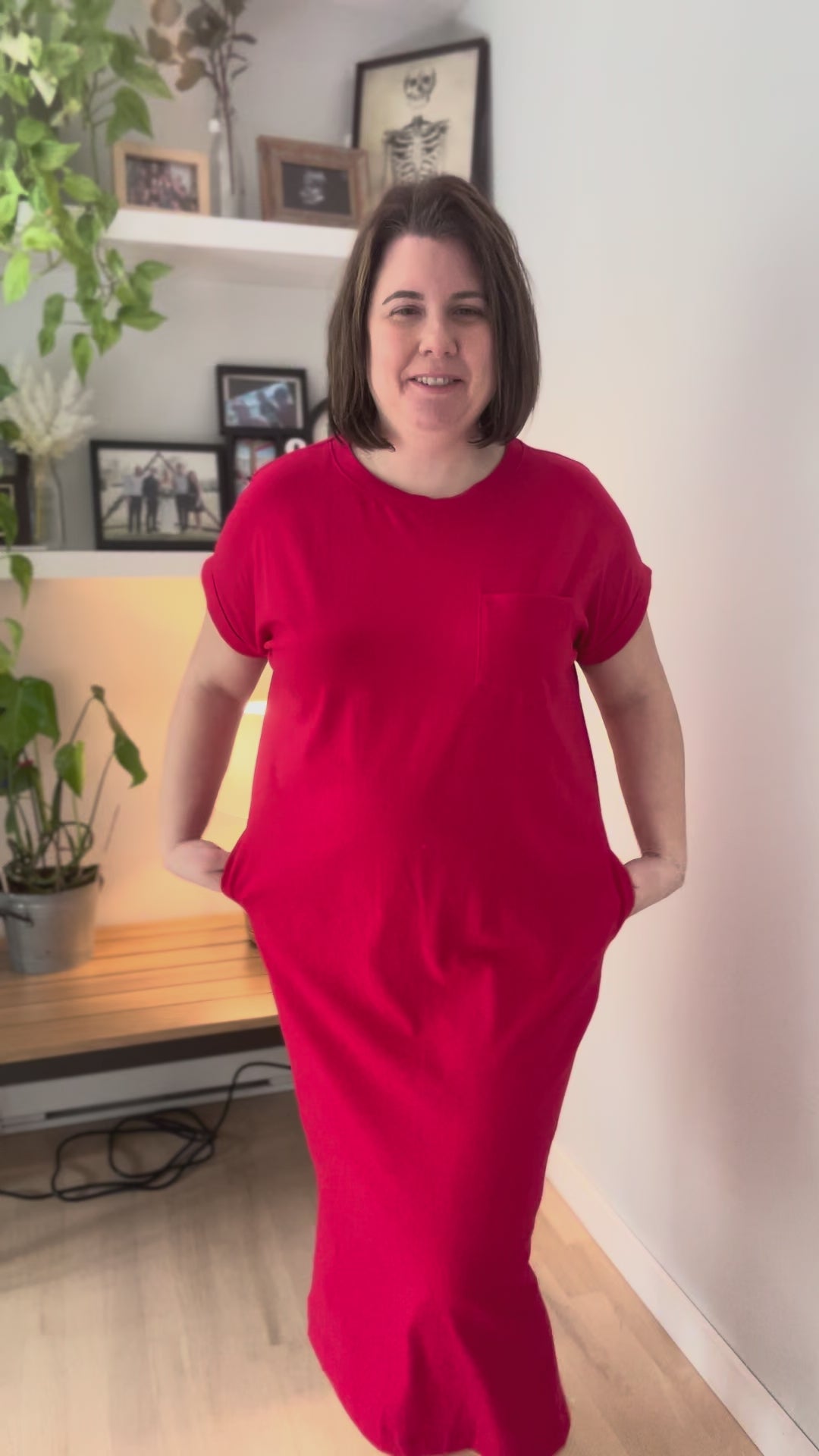 Yara Stretch Cotton Midi Dress- RUBY