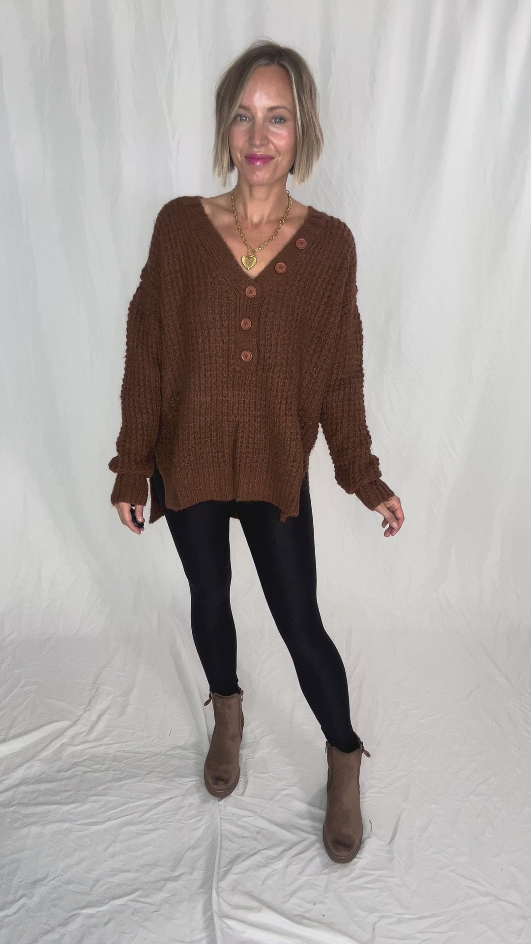 Charleen Waffle Knit Sweater- CAMEL