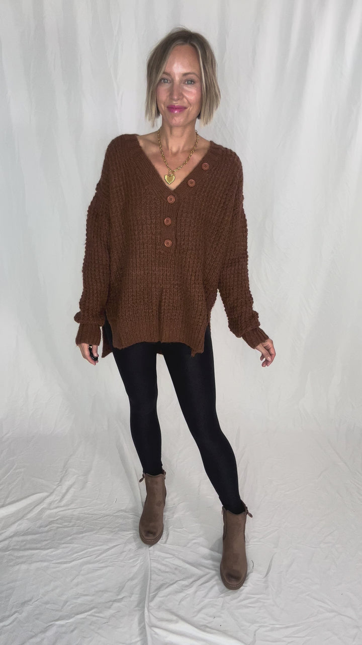 Charleen Waffle Knit Sweater- CAMEL