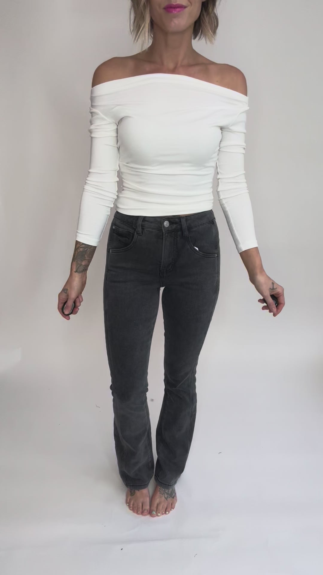 Mica Ria High Rise Bootcut Side Panel Tummy Tuck Jeans- MATTE BLACK