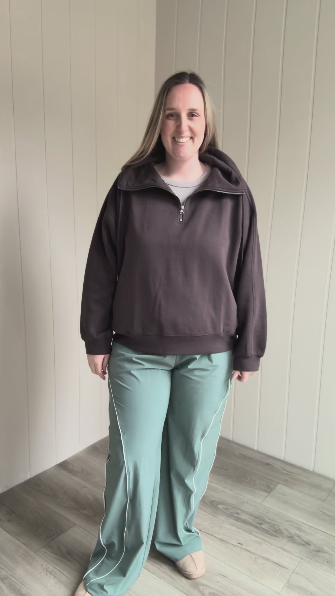 MONO B Lakeside Fleece Half Zip Pullover- COFFEE BEAN