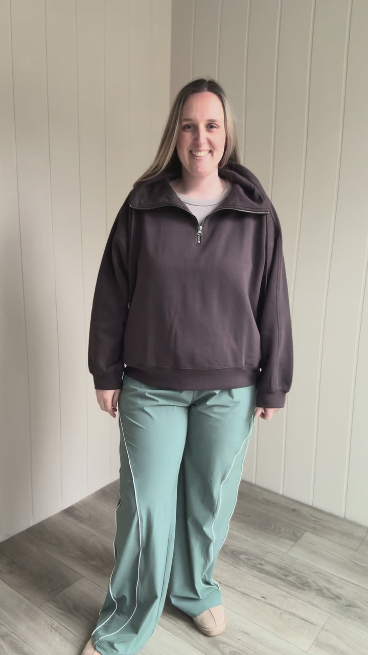 MONO B Lakeside Fleece Half Zip Pullover- COFFEE BEAN