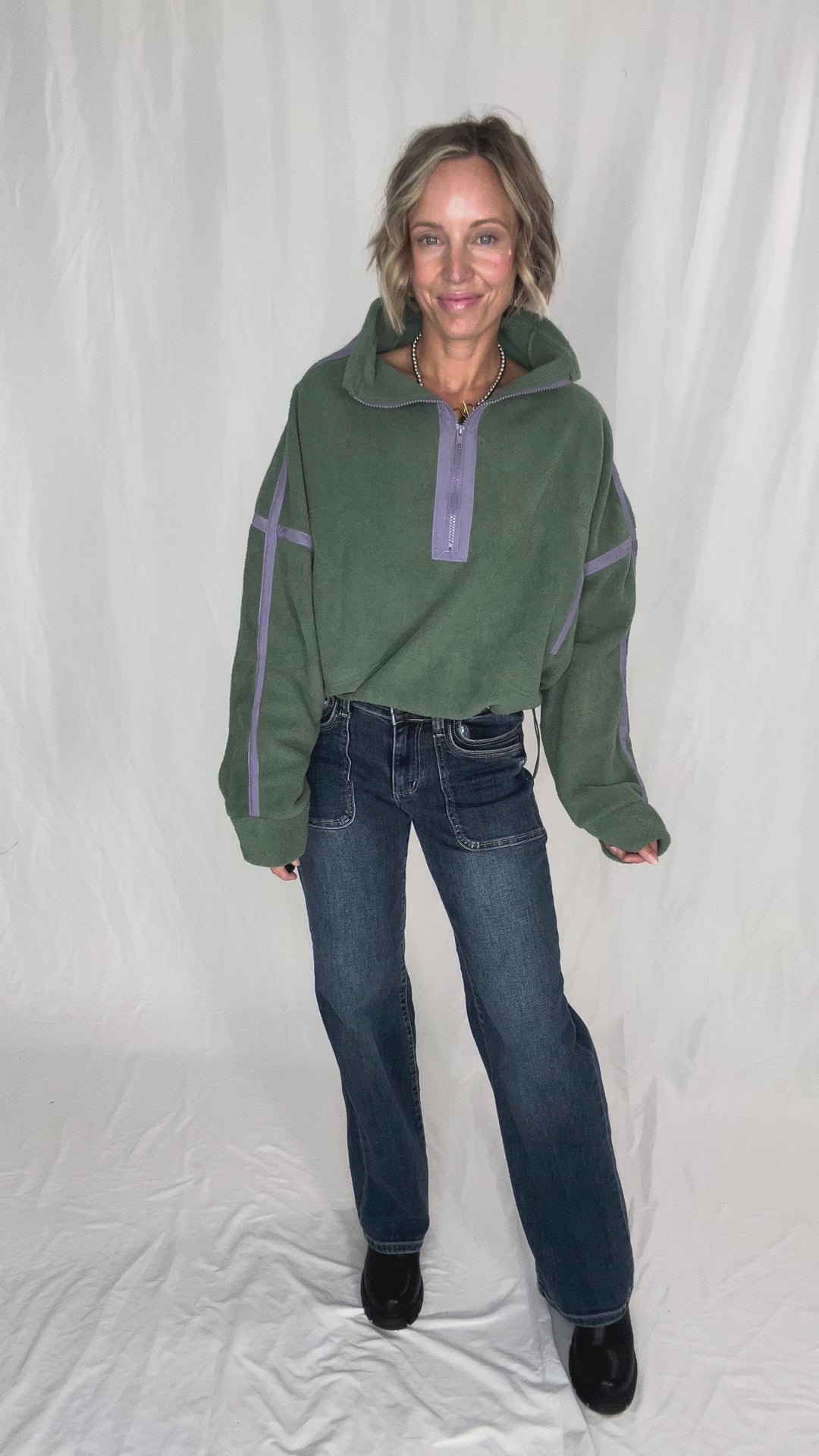 Lily Sherpa Jacket Pullover- PISTACHIO
