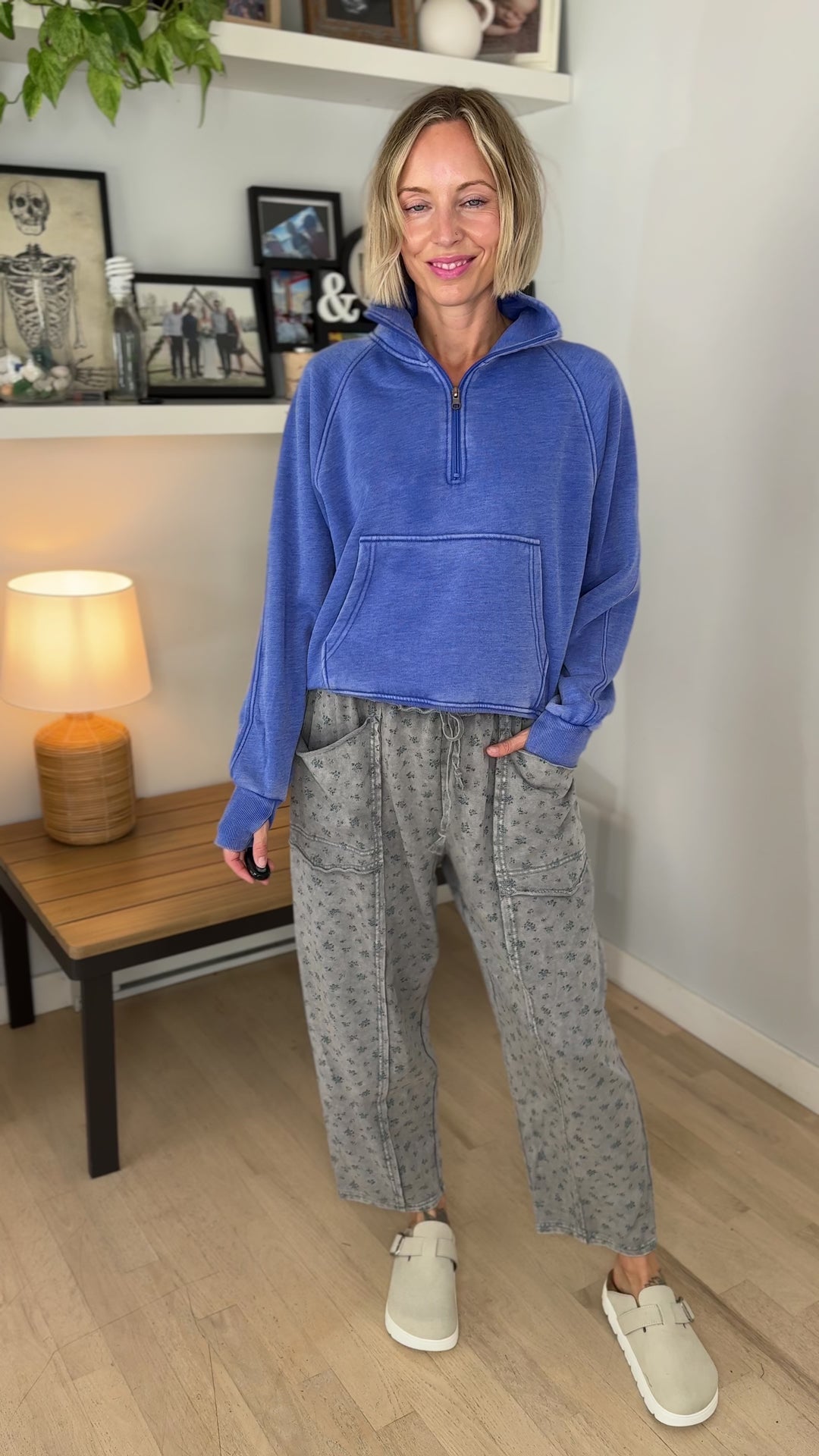 Drew Washed 1/4 Zip Sweatshirt- BLUE