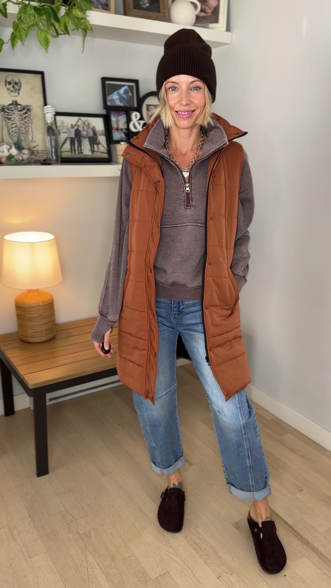 MICHELLE MAE Harlow Cling-Free Longline Vest- CINNAMON