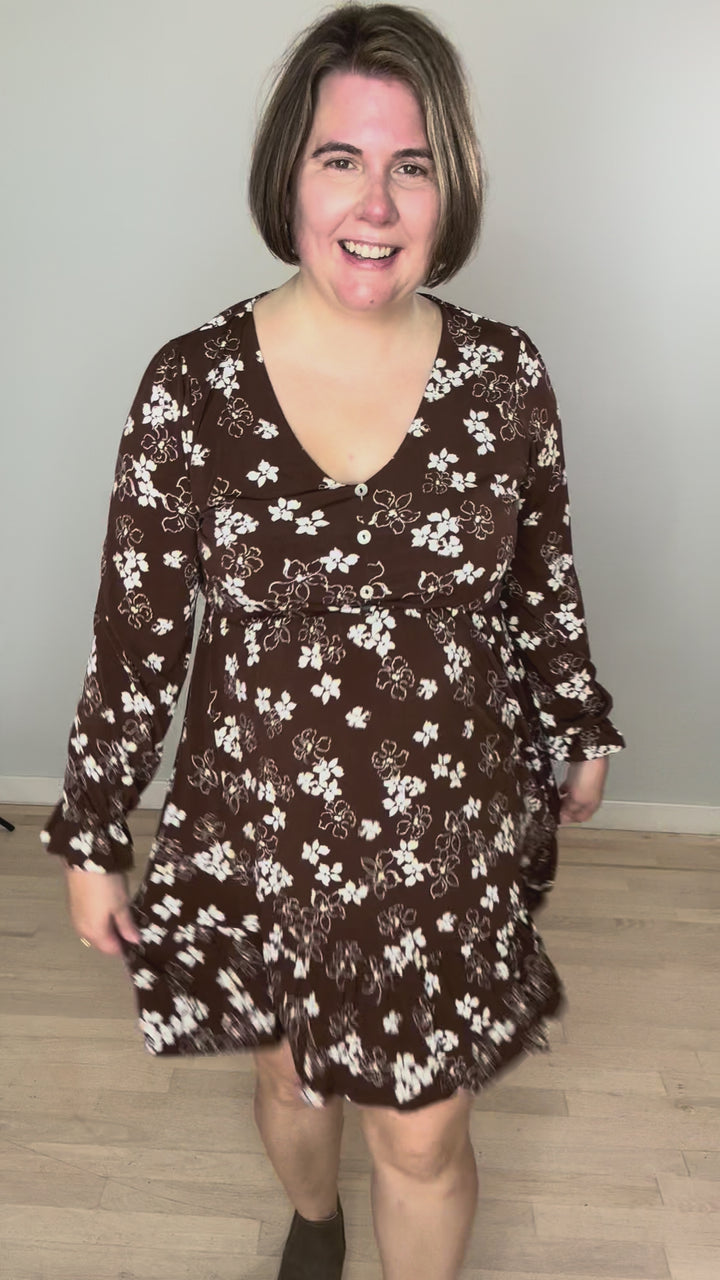 Faye Button Down Floral Dress- ESPRESSO/CREAM