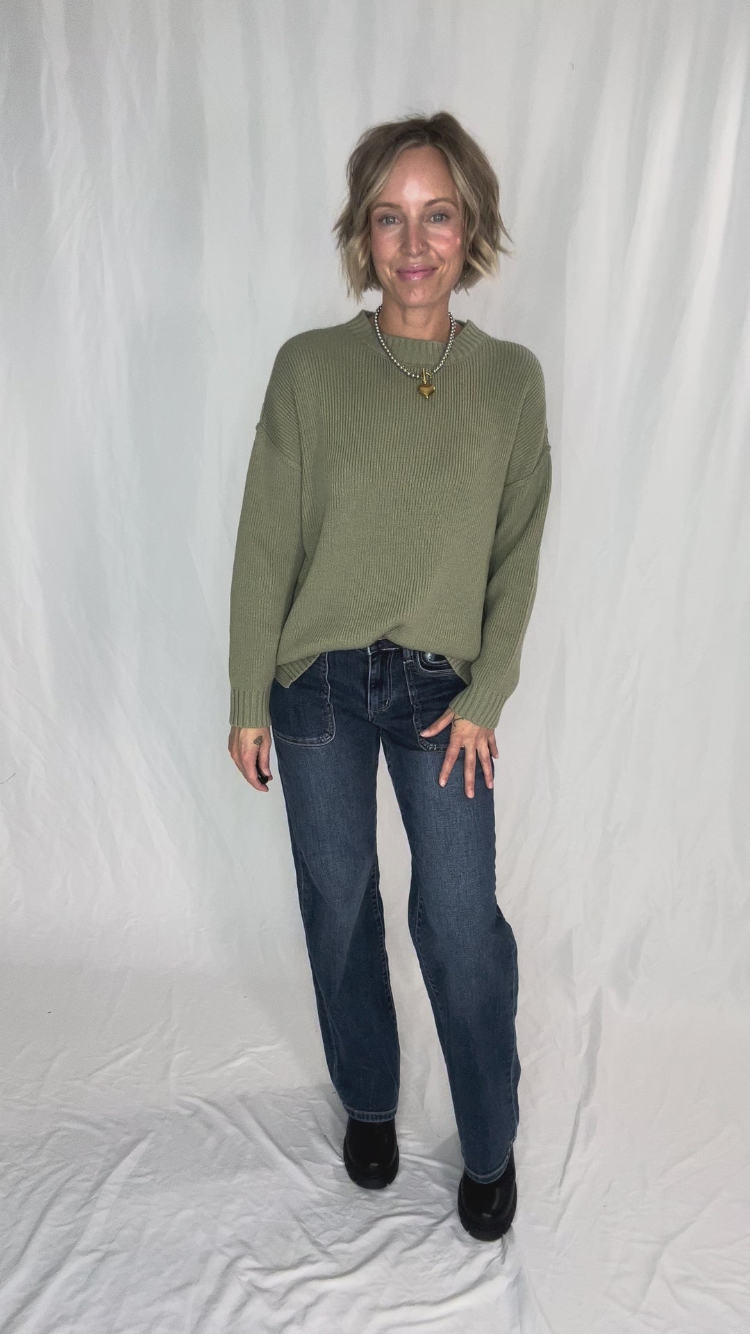 Elizabeth Drop Shoulder Sweater- FERN