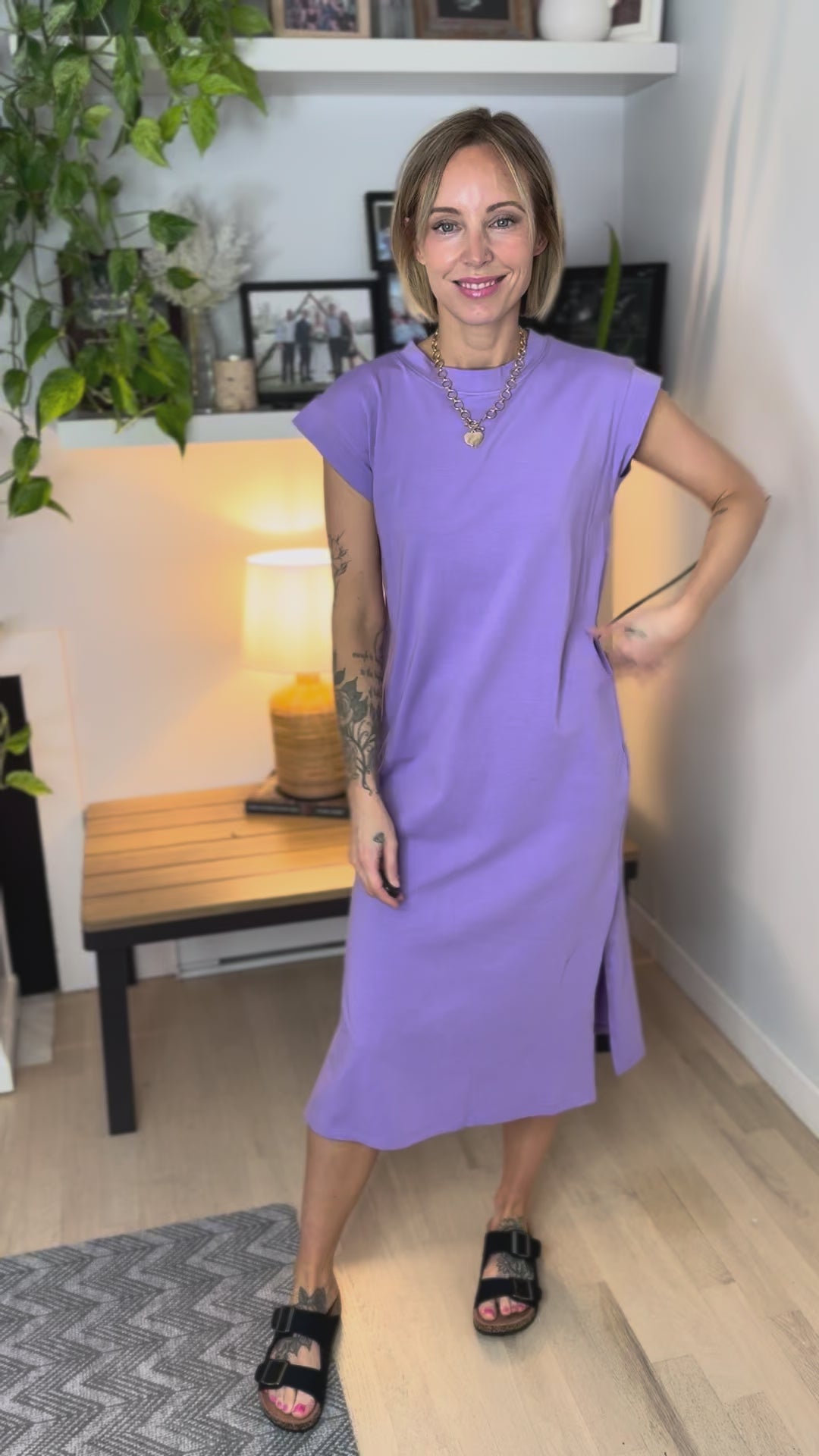 Audrey Stretch Cotton Midi Dress- LAVENDER