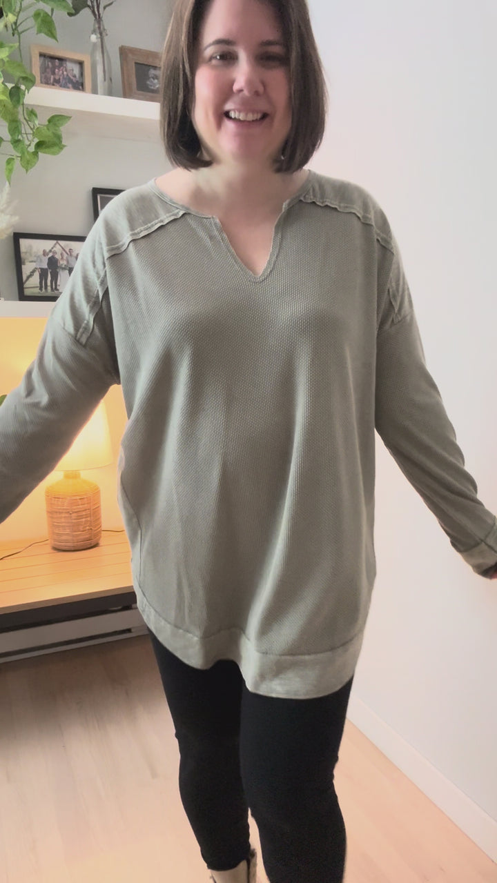 Shawna Waffle Long Sleeve Tunic- STONE -FINAL SALE *L*