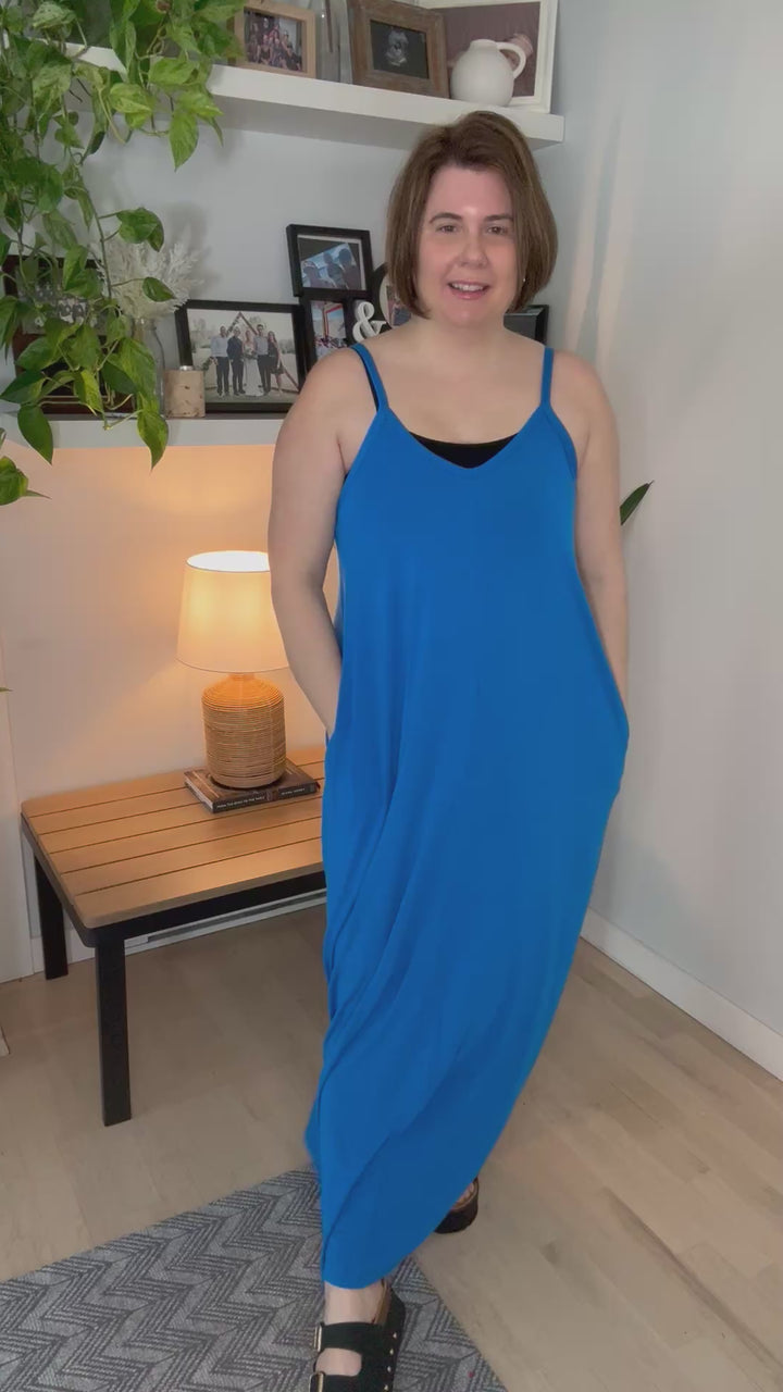 Lainey Stretch Cotton Maxi Dress- OCEAN BLUE