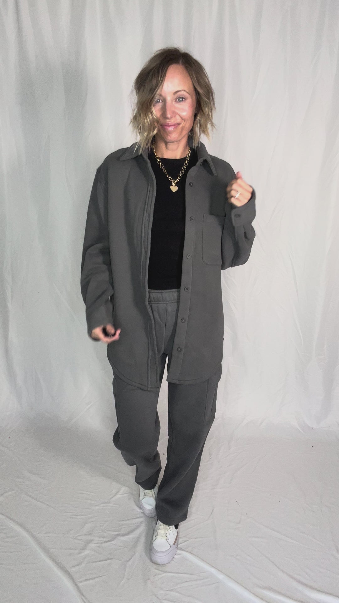 Hana Essential Mid Rise Fleece Cargo Pants- GRAPHITE