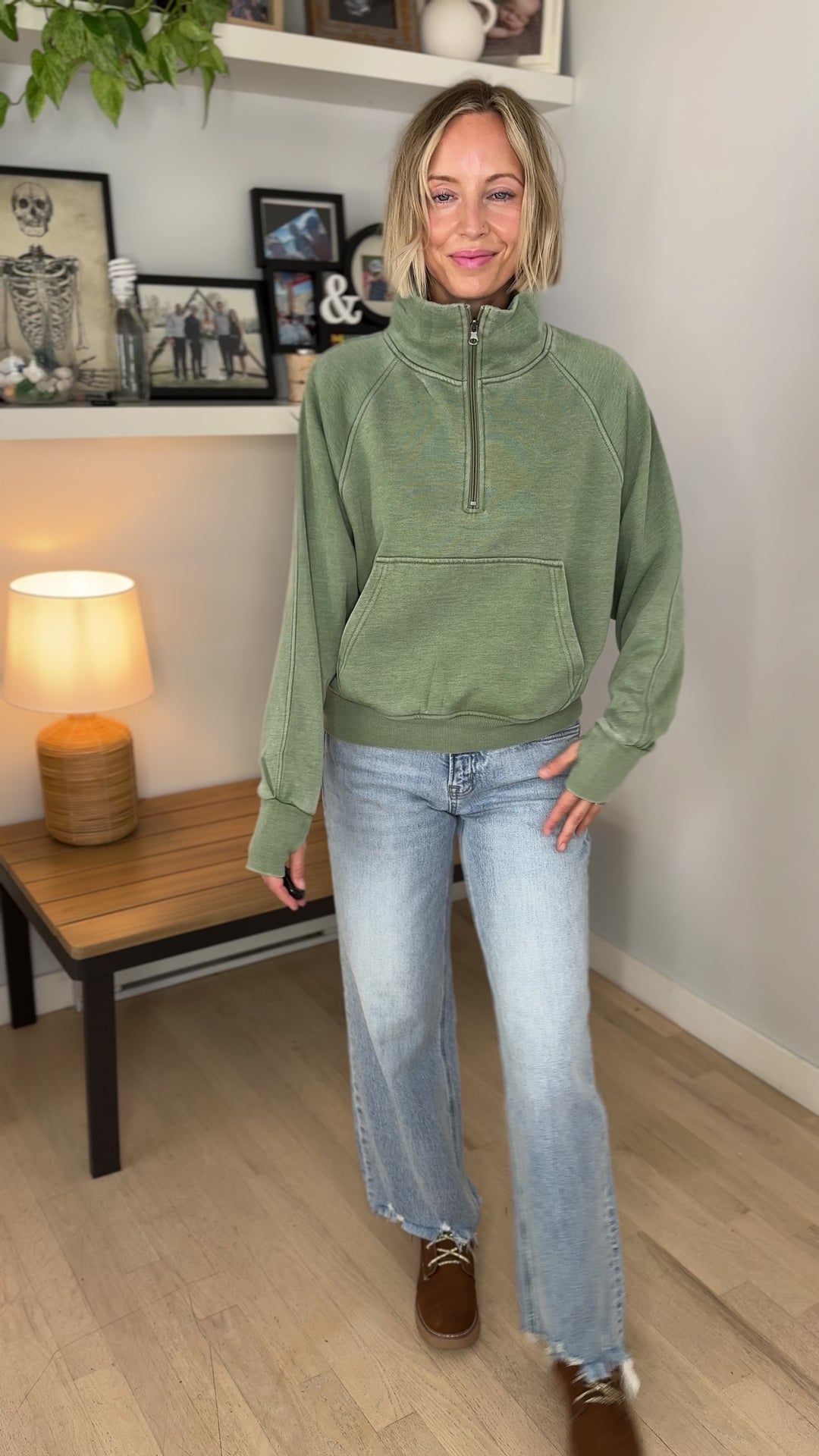 Drew Washed 1/2 Zip Sweatshirt- SAGE