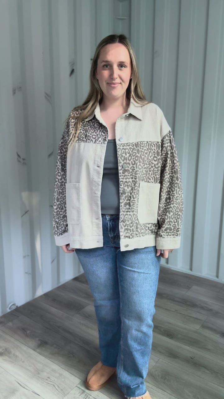 Oakelle Leopard Corduroy Jacket- ECRU