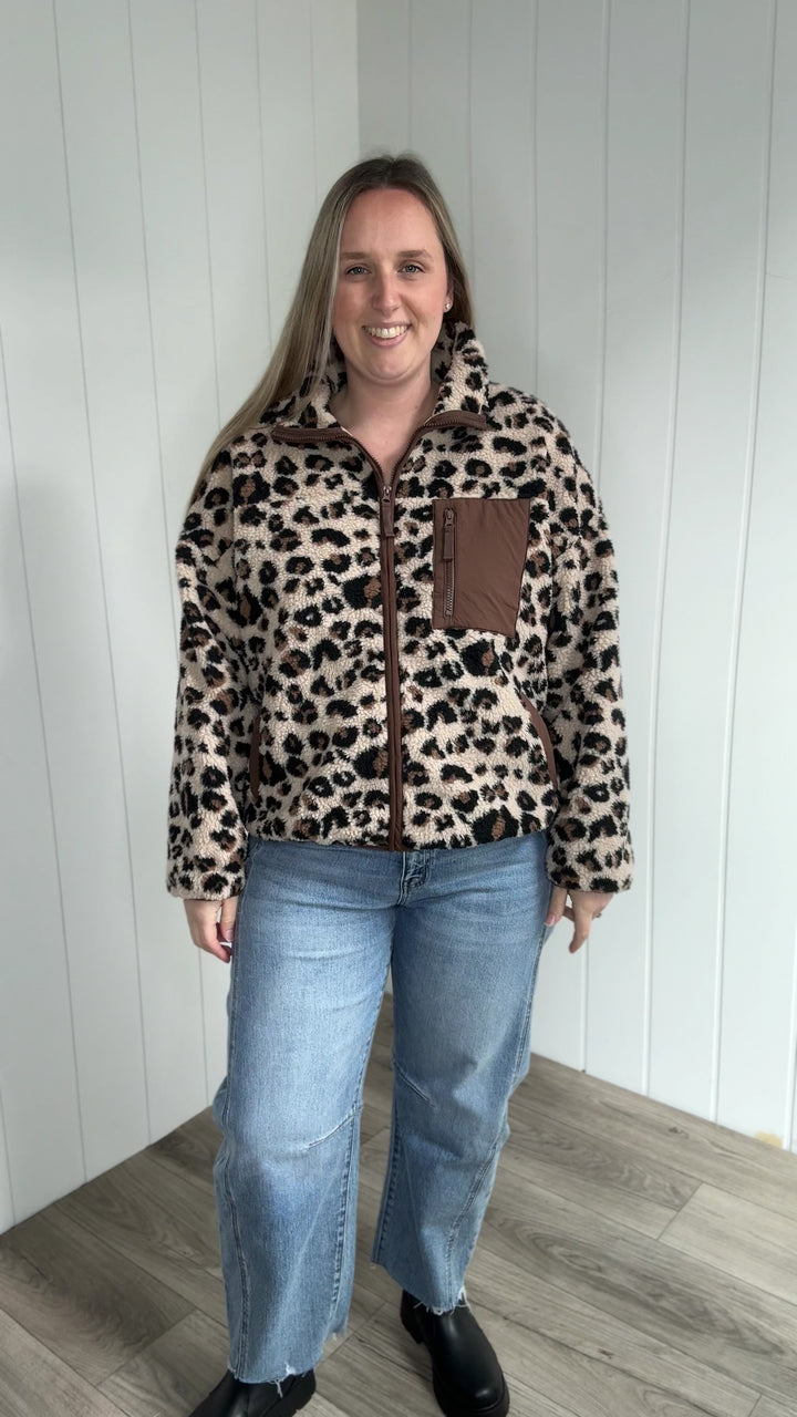 Kalli Leopard Sherpa Jacket- LEOPARD