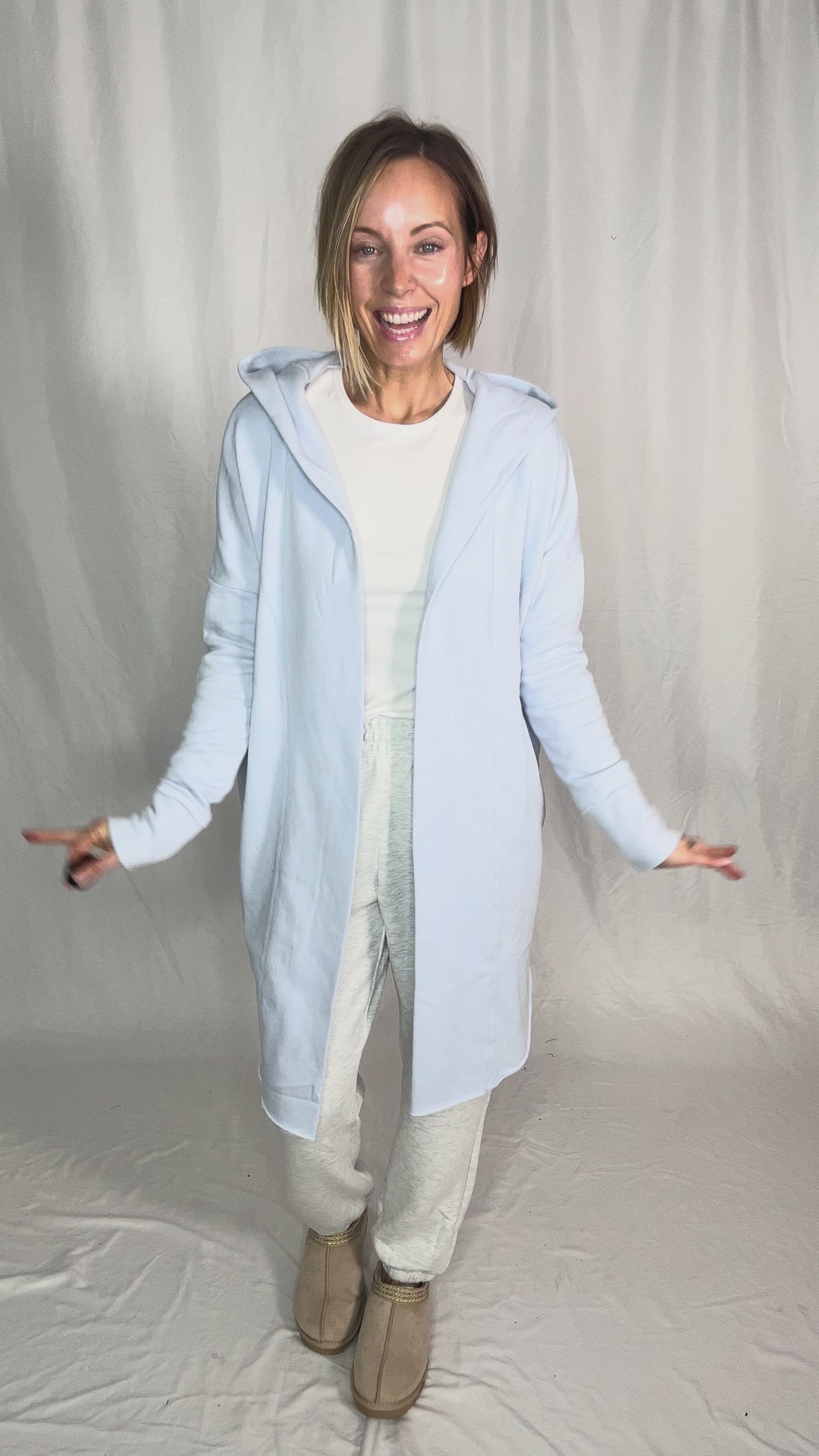 MONO B Whistler Longline Hoodie Cardigan- PALE BLUE