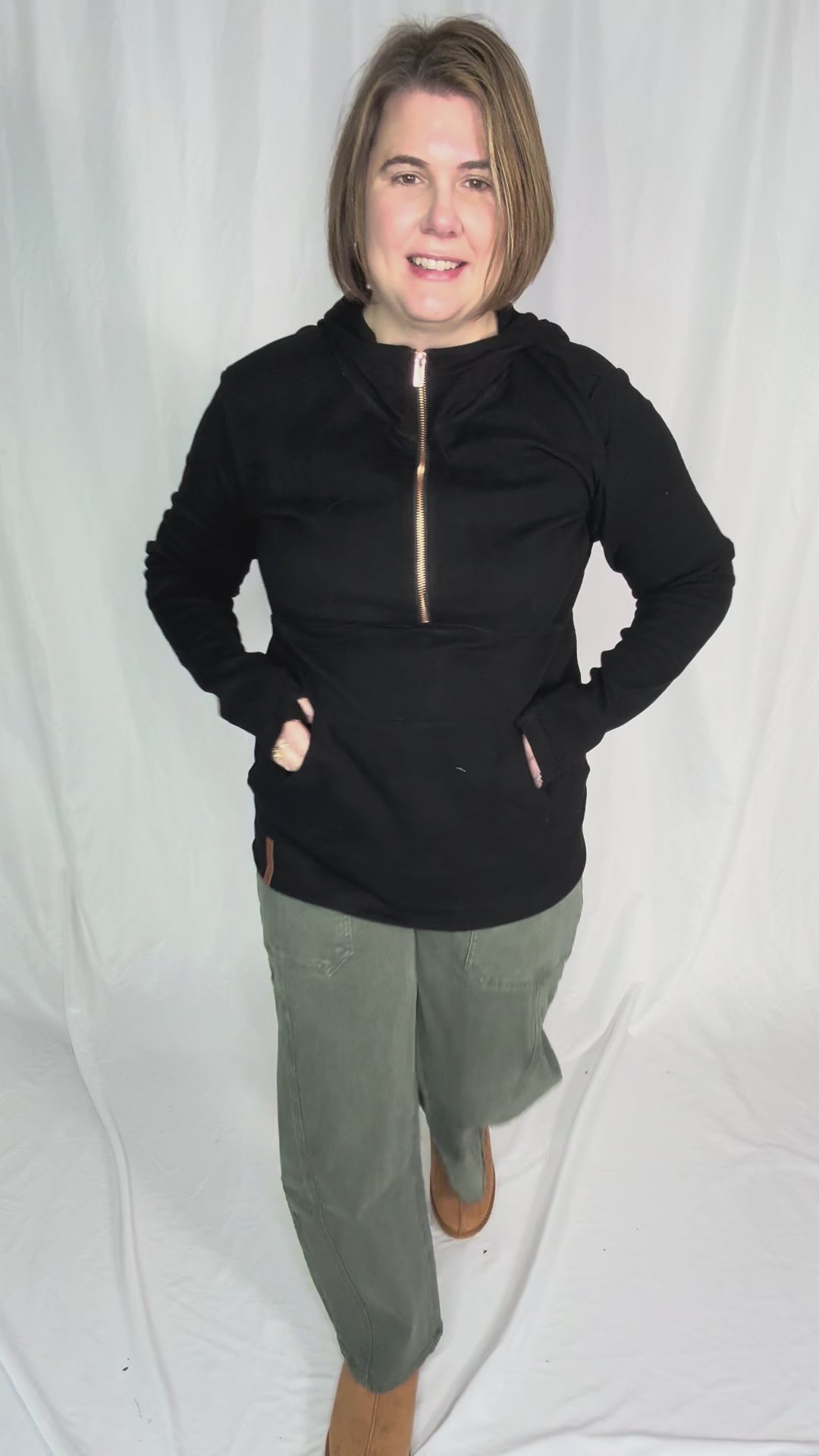 AMPERSAND AVENUE 1/2 Zip Hoodie- MIDNIGHT ROSE