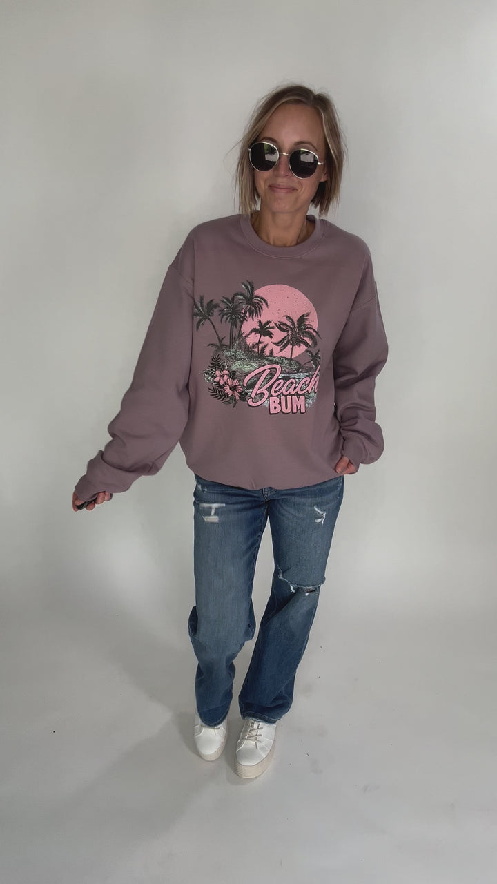 Beach Bum Graphic Crewneck- VINTAGE MAUVE