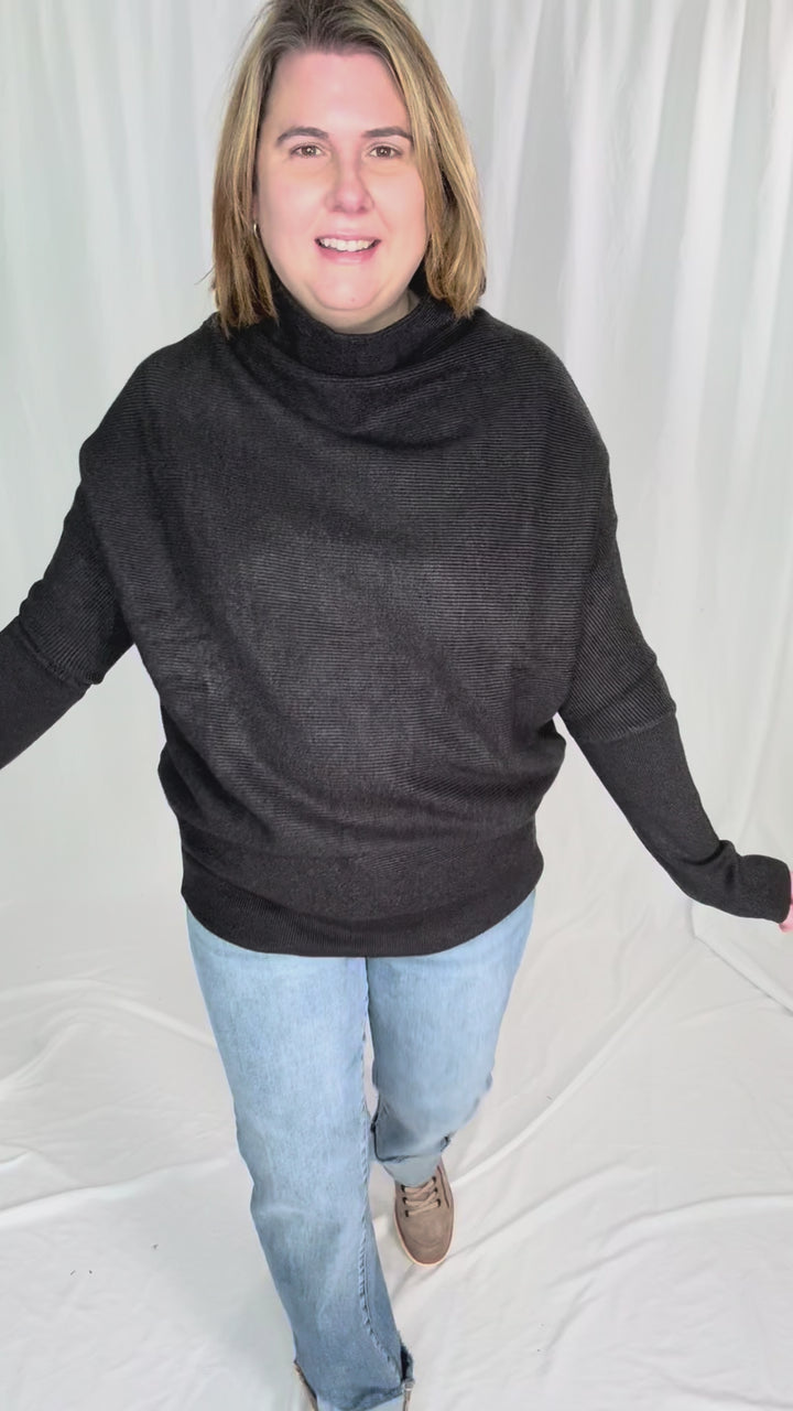 Wrenley Dolman Knit Sweater- CHARCOAL