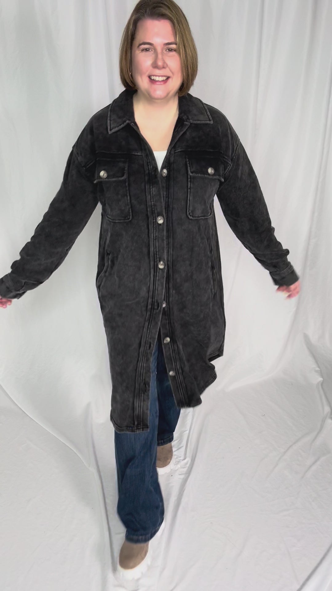 Arctic Washed French Terry Shacket- BLACK