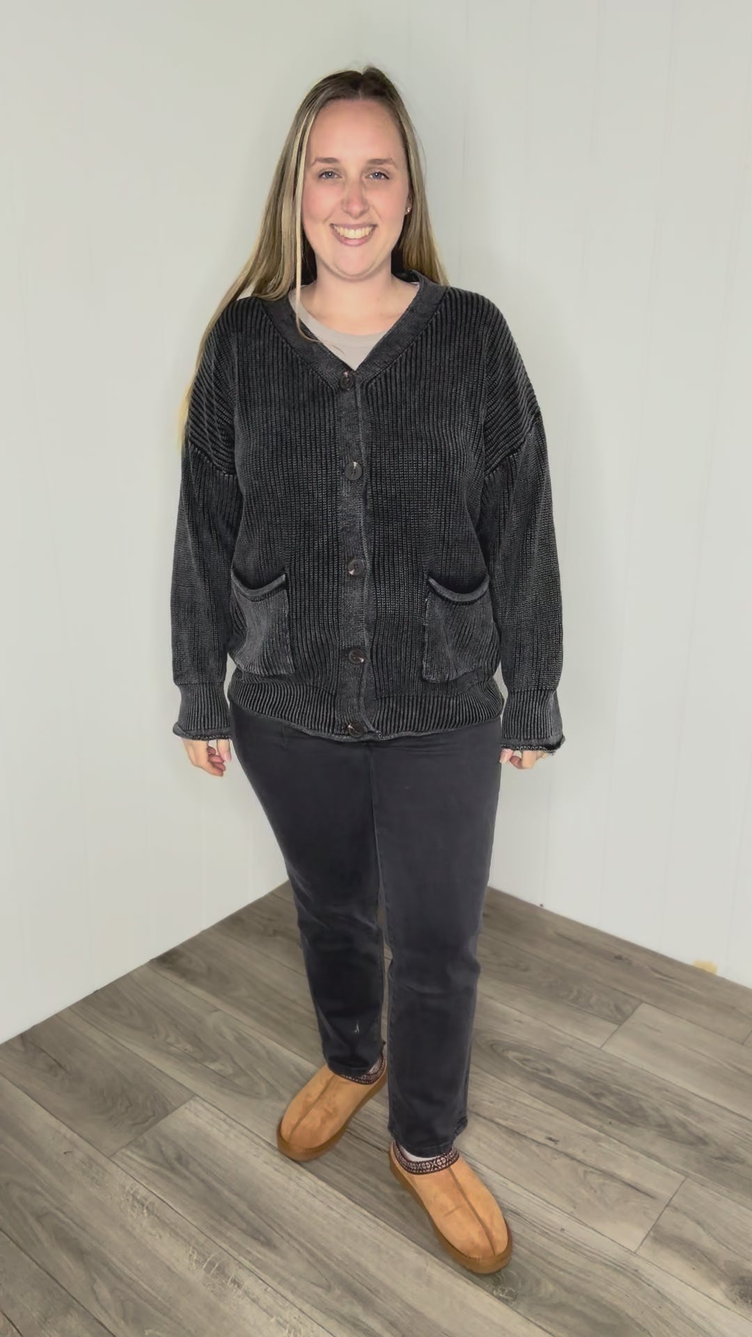 Darcy Washed Cotton Cardigan- BLACK