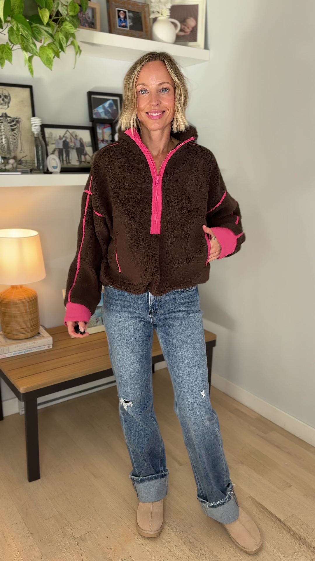 Raina Sherpa 1/2 Zip Pullover- CHOCOLATE