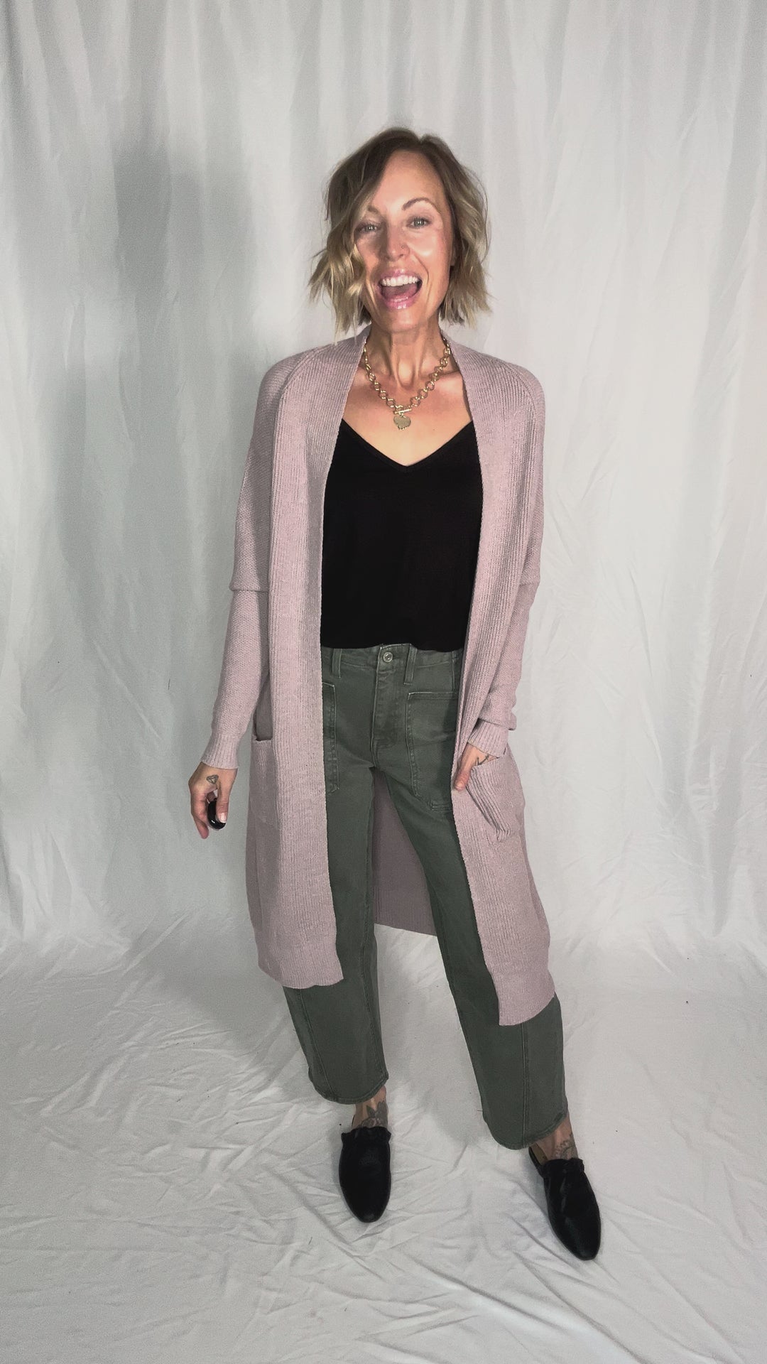 Lisa Long Line Knit Cardigan Knit Cardigan- MAUVE