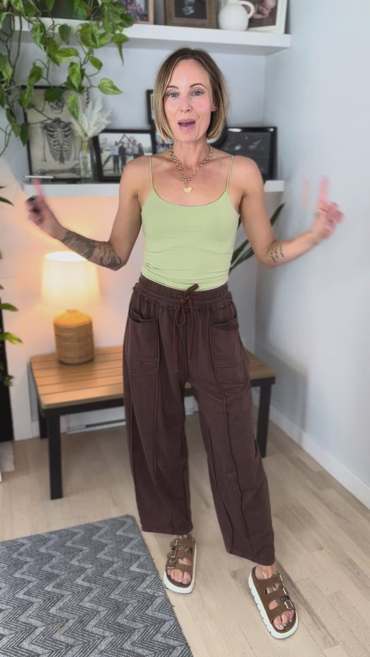 Amery Mineral Washed Barrel Pant- CHOCOLATE