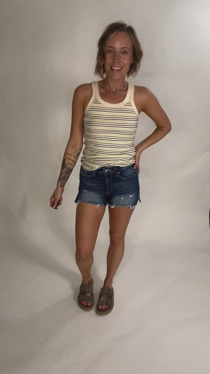 Sandra Ribbed Multi Striped Tank- RETRO  TEAL  MULTI-FINAL SALE