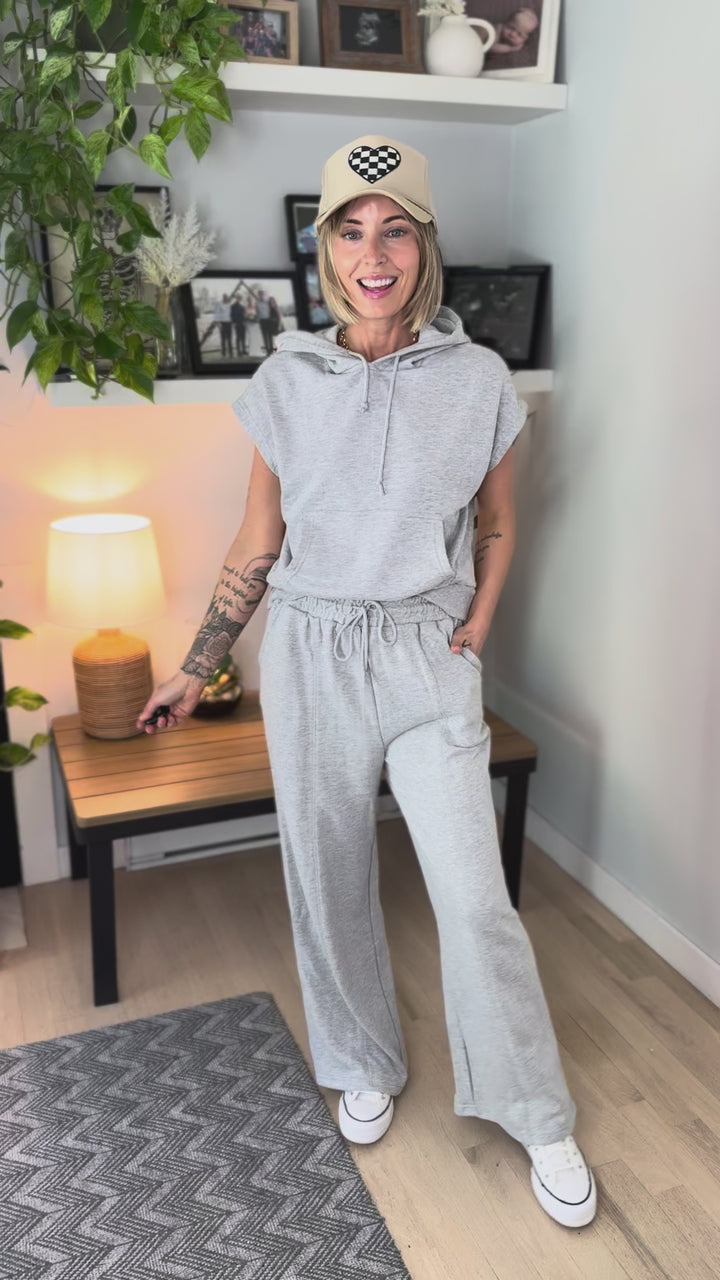Indira Wide Leg Pant- HEATHER GREY