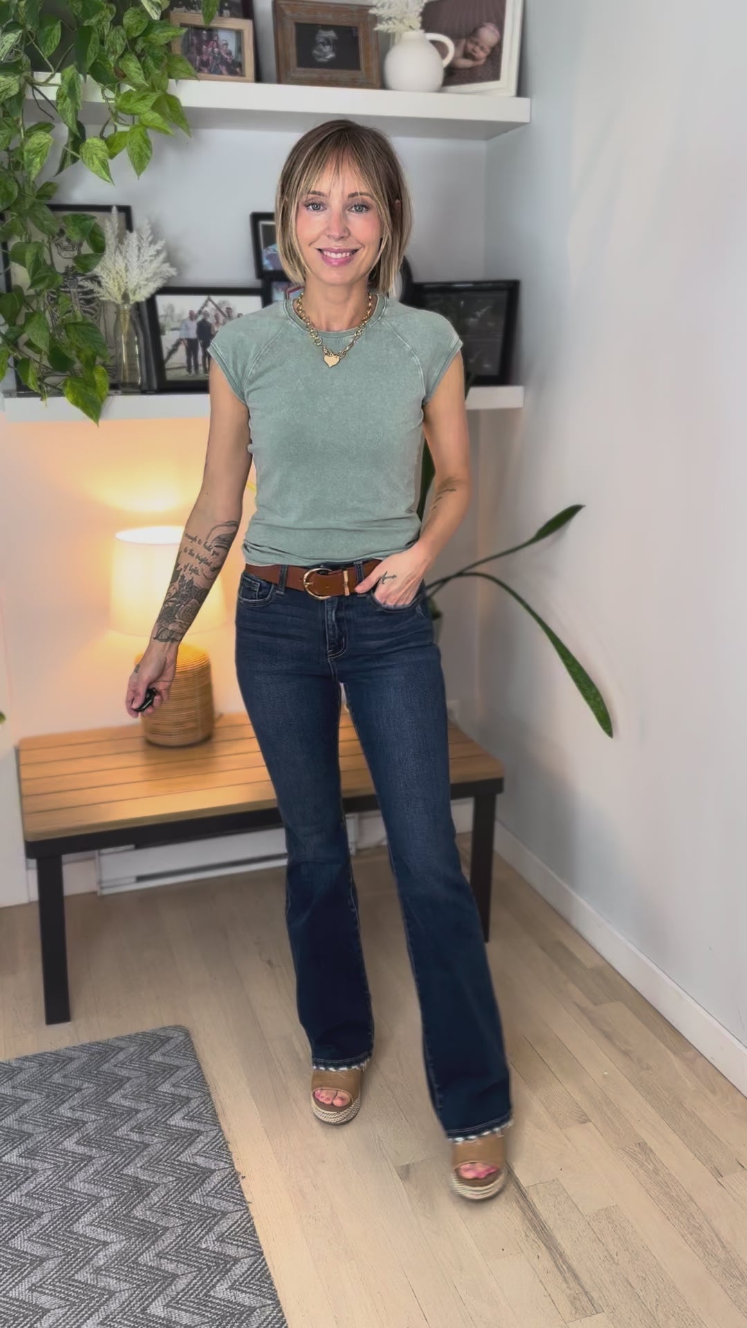 Zayla Washed Stretch Cotton Tee- SAGE GREEN-FINAL SALE