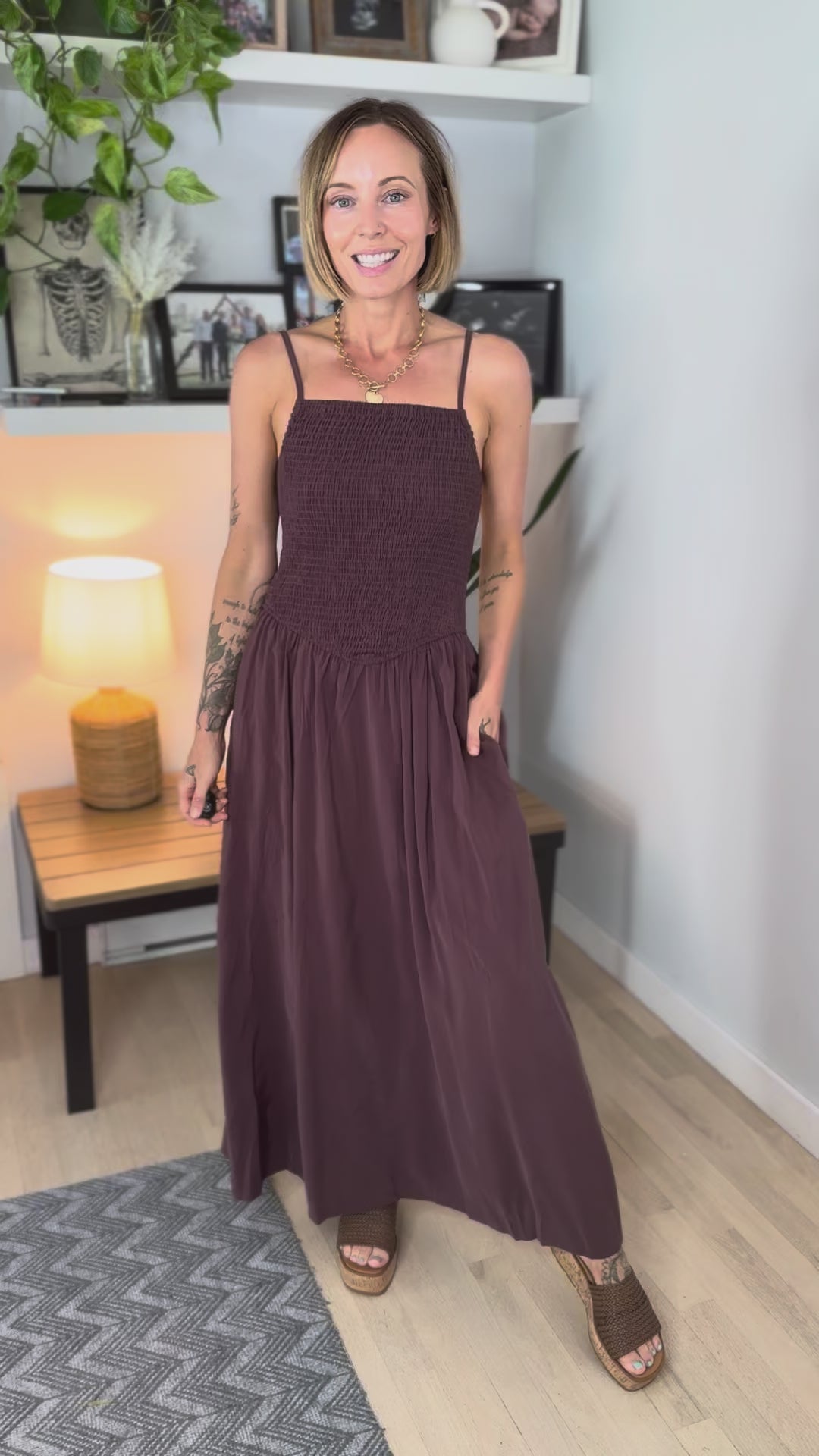 Glow Getter Tank Midi Dress- WALNUT