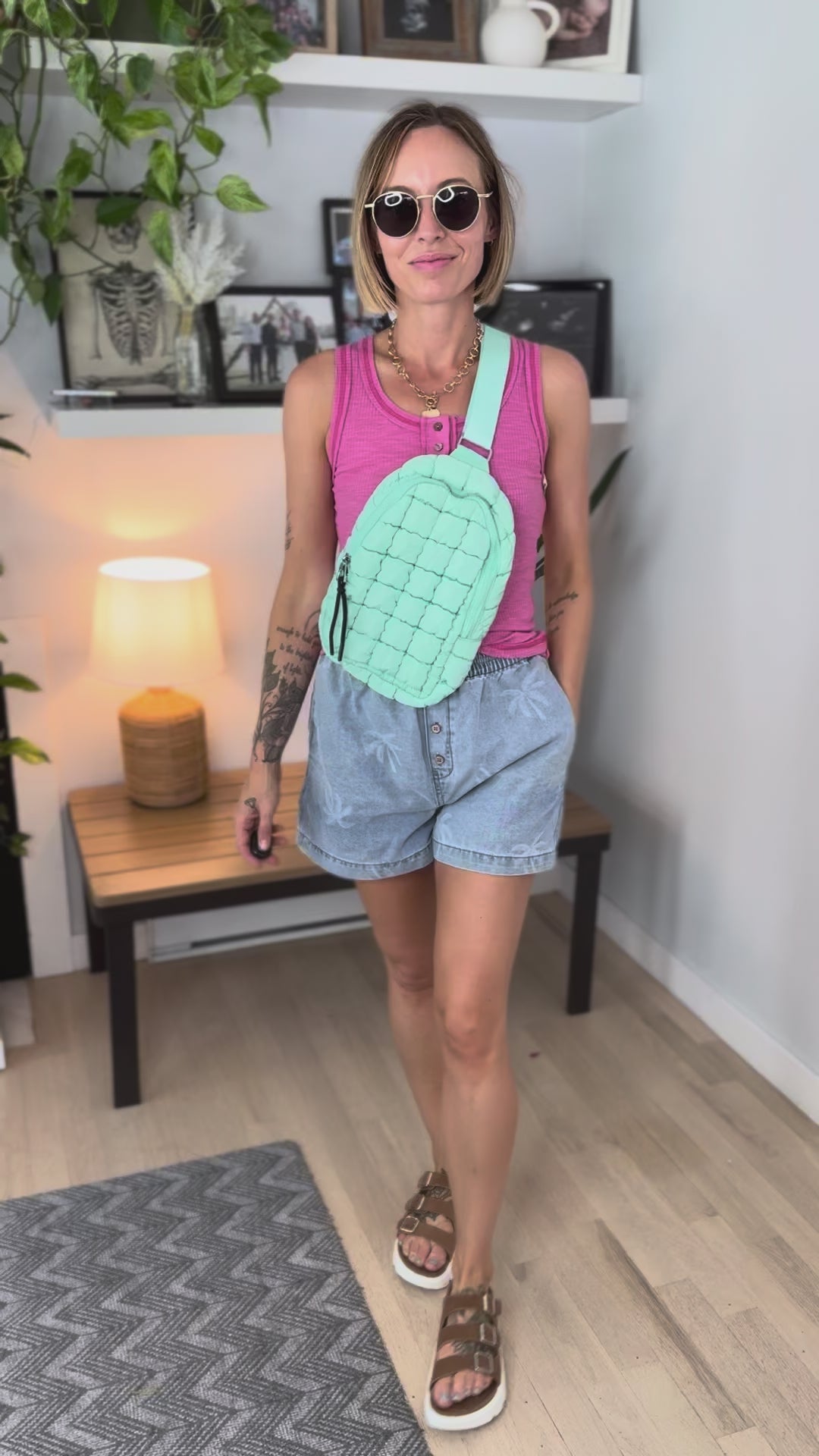 Azelina Palm Tree Shorts- LIGHT DENIM