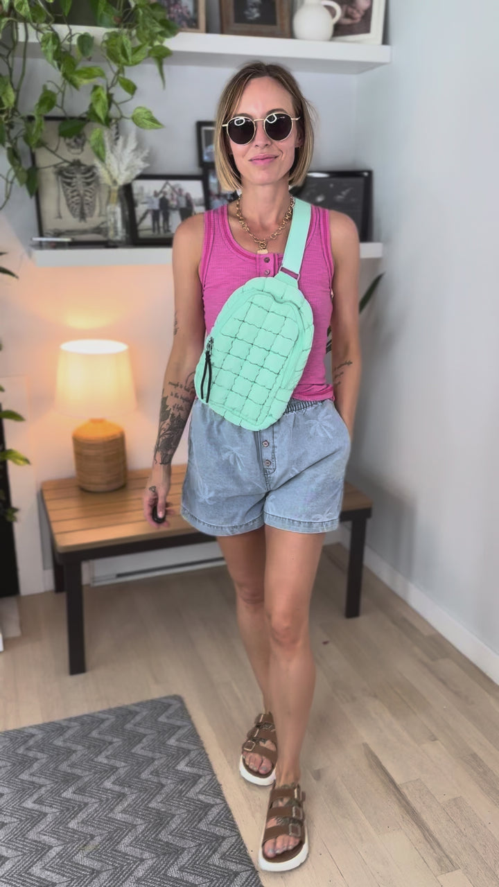 Azelina Palm Tree Shorts- LIGHT DENIM