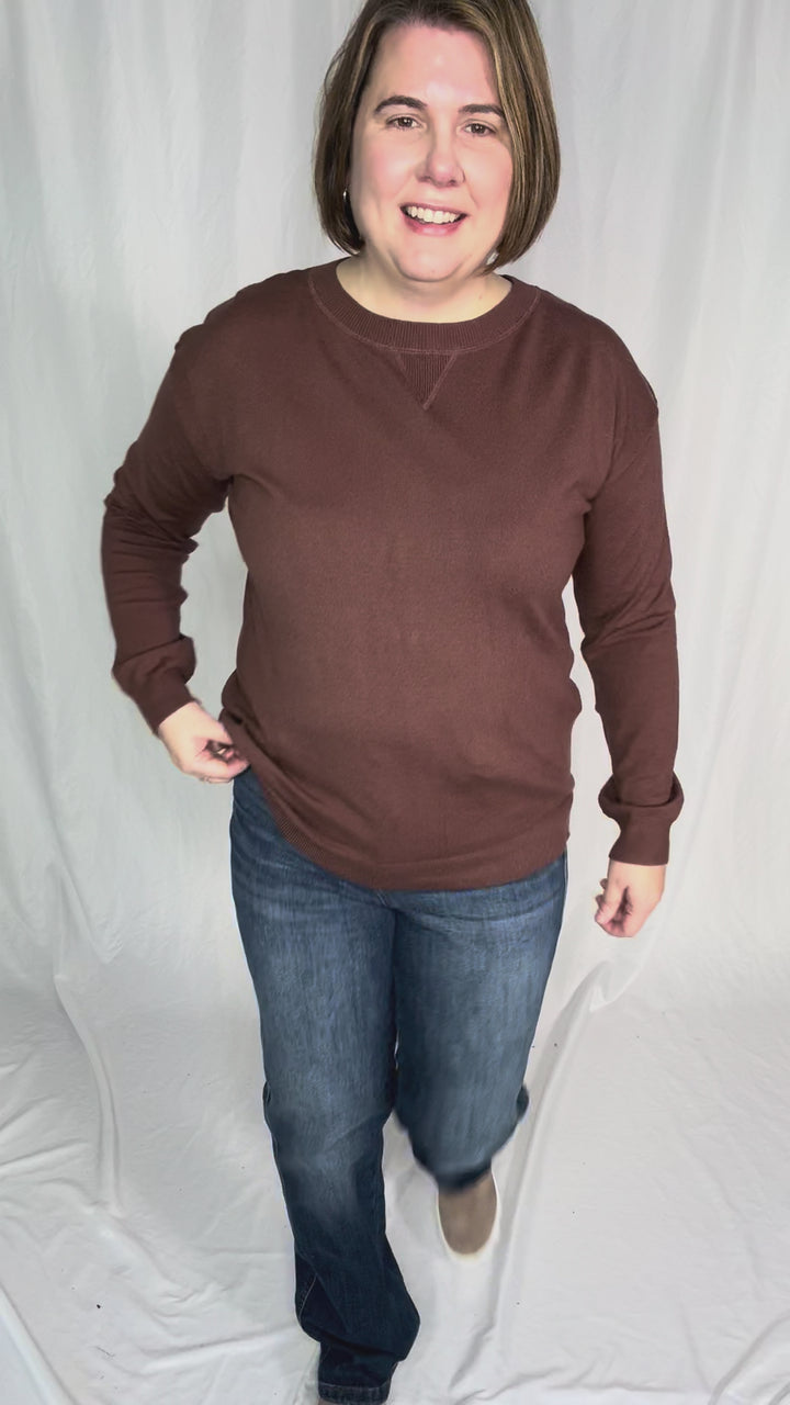 Nina Crew Neck Sweater- CHOCOLATE