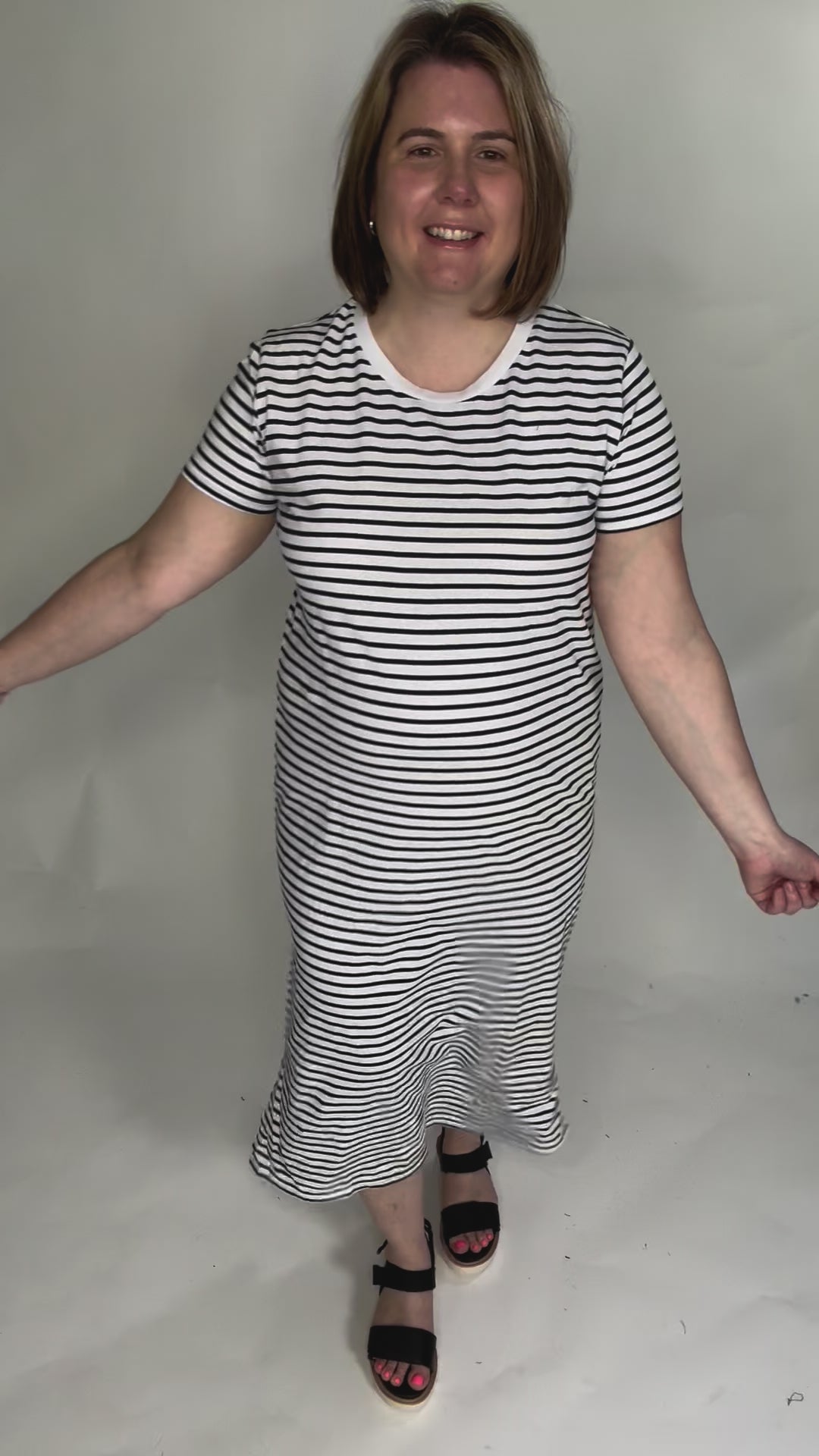 MONO B Ferdi Coastal Cotton Striped Tre Dress- WHITE/NAVY-FINAL SALE